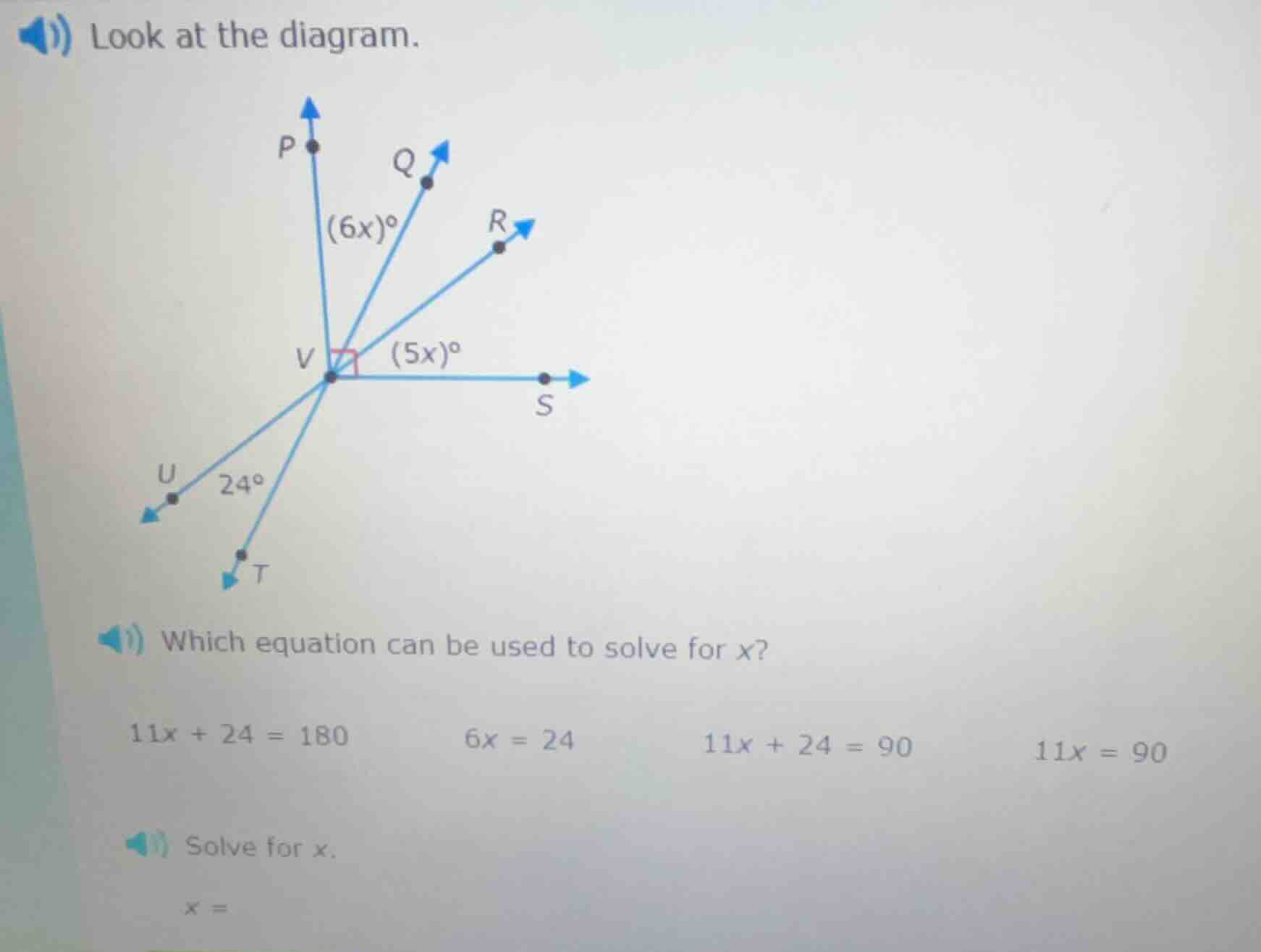 look at the diagram. which equation can be used to solve for x? $11x + …