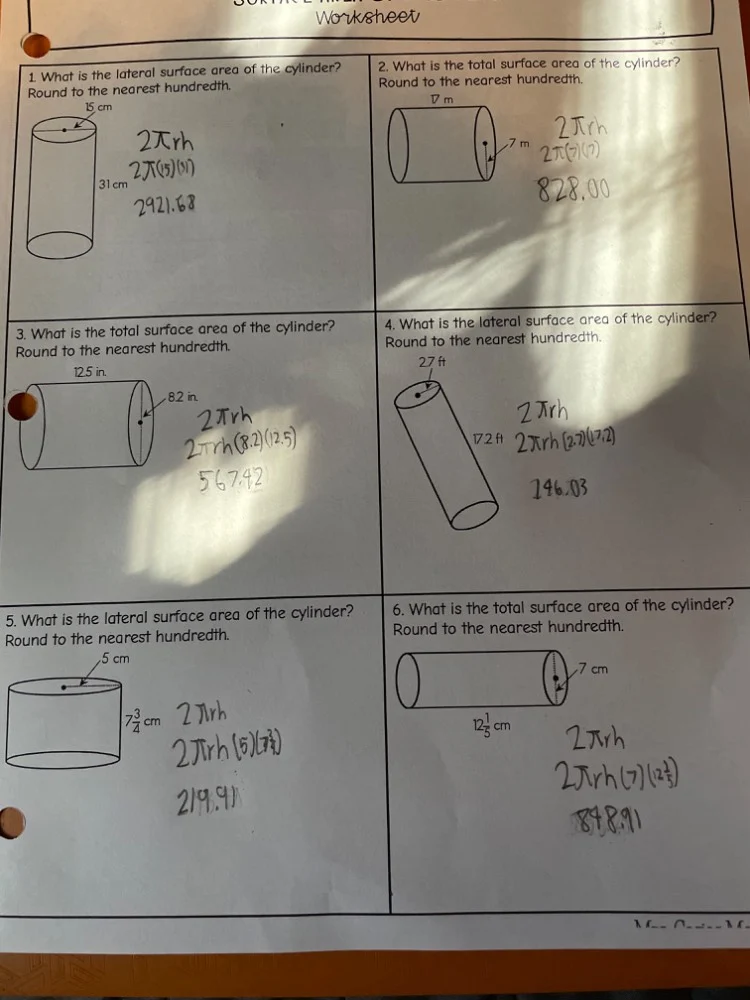 worksheet 1 what is the lateral surface area of the cylinder? round to …
