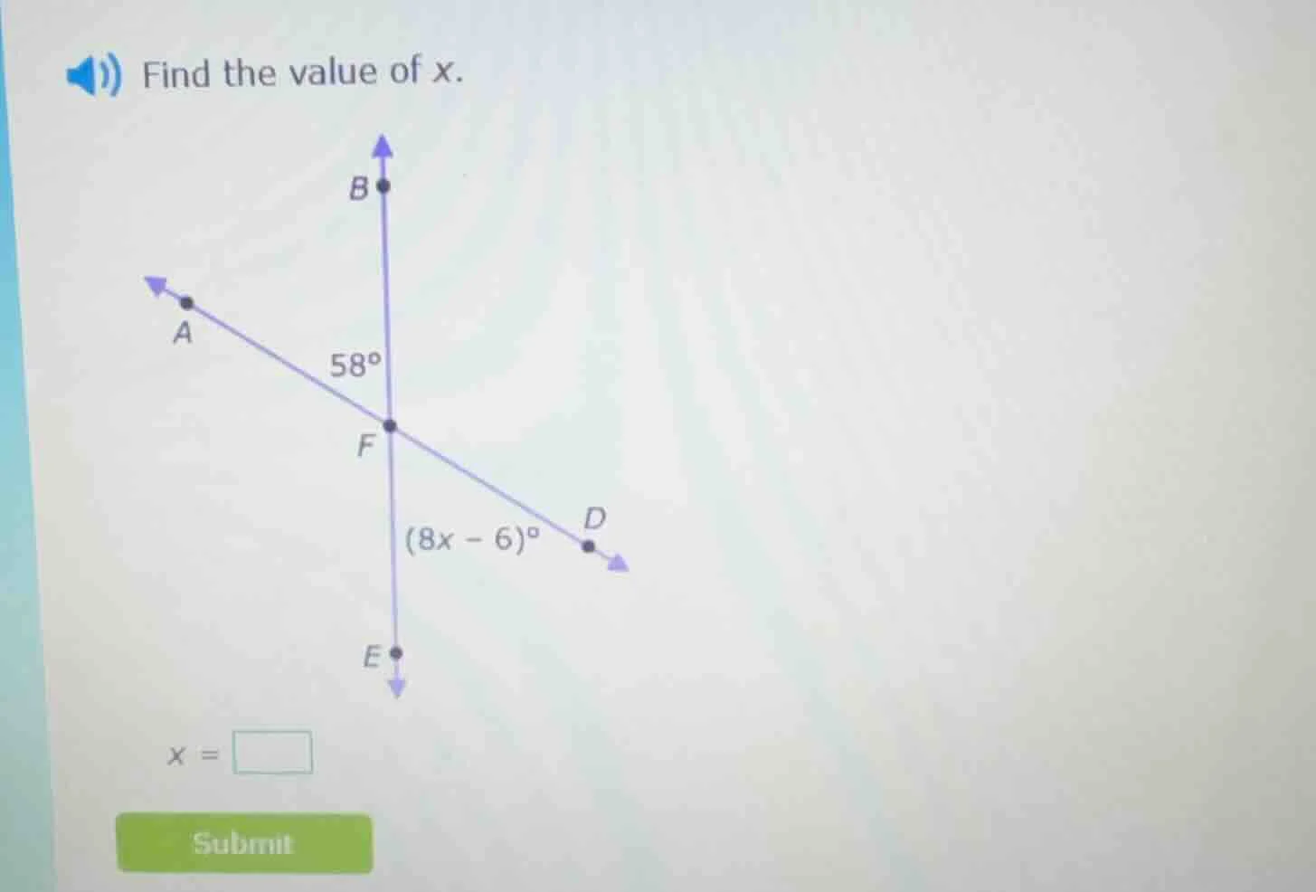 find the value of x. x = submit