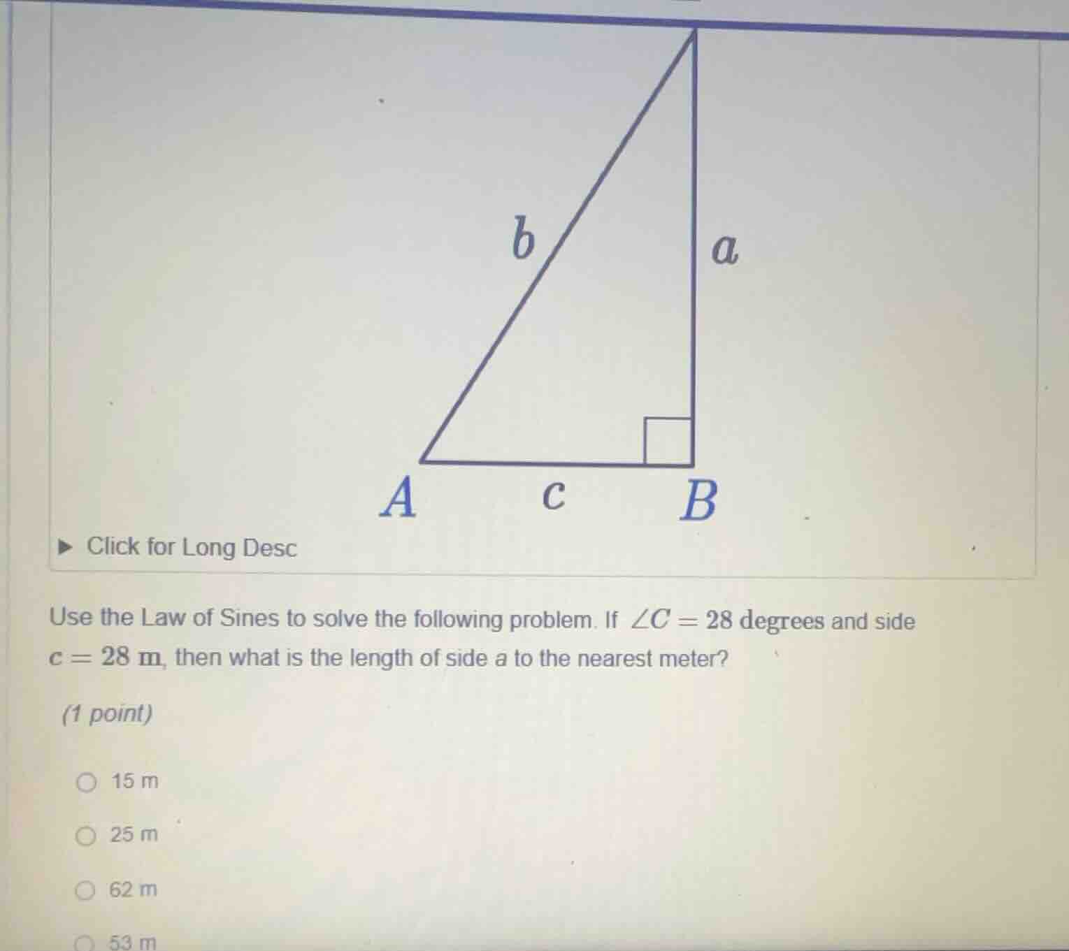 use the law of sines to solve the following problem. if $\\angle c = 28…