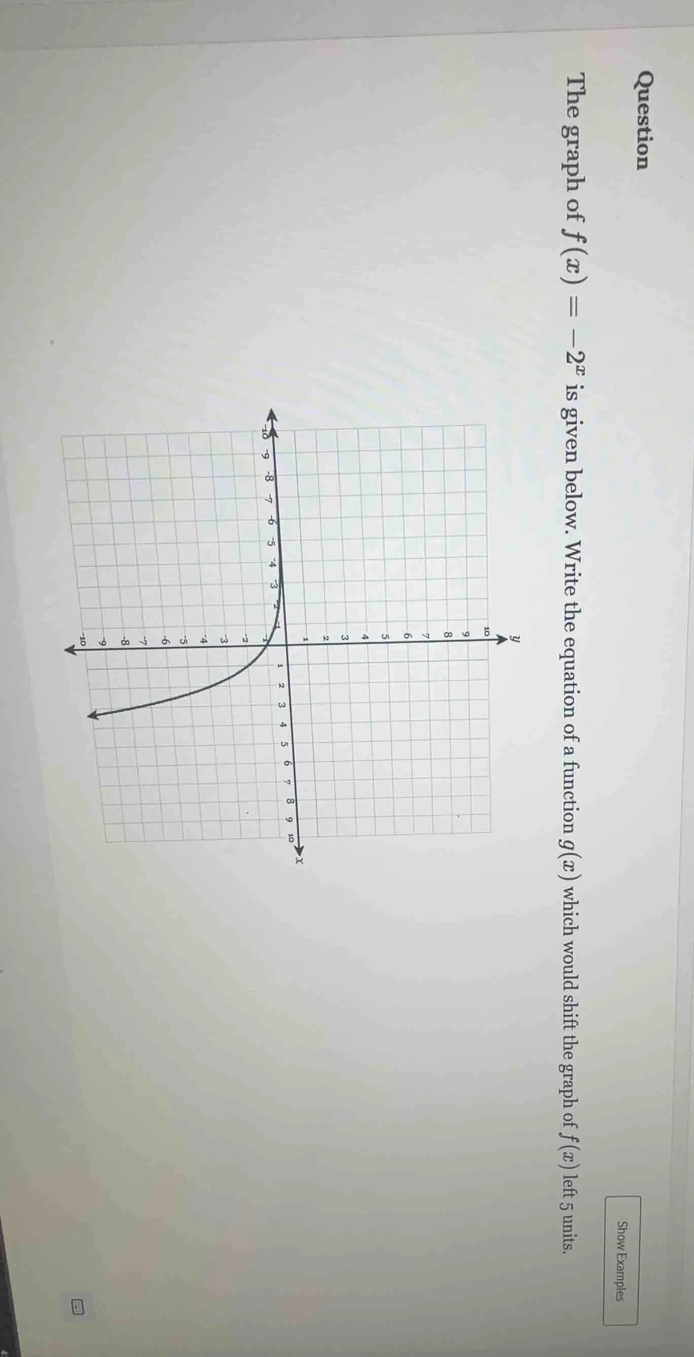 question the graph of $f(x) = -2^x$ is given below. write the equation …