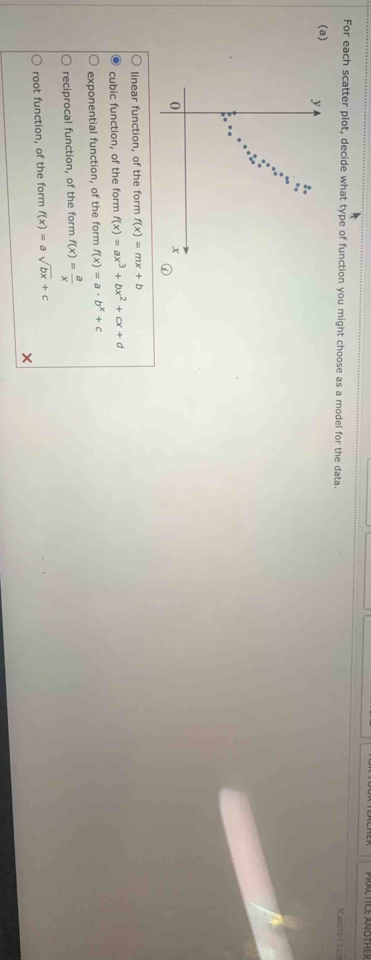 for each scatter plot, decide what type of function you might choose as…
