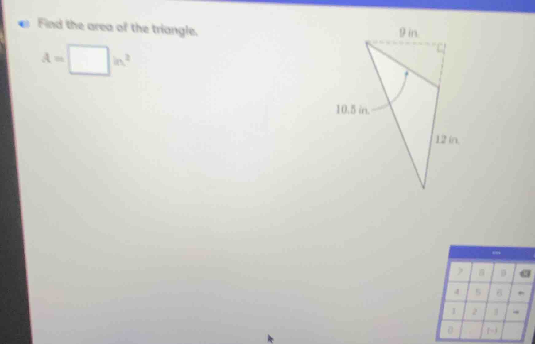 find the area of the triangle. $a = \\square\\text{ in}^2$