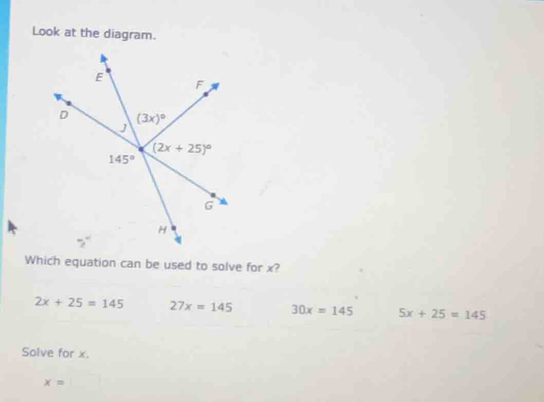 look at the diagram. which equation can be used to solve for x? $2x + 2…