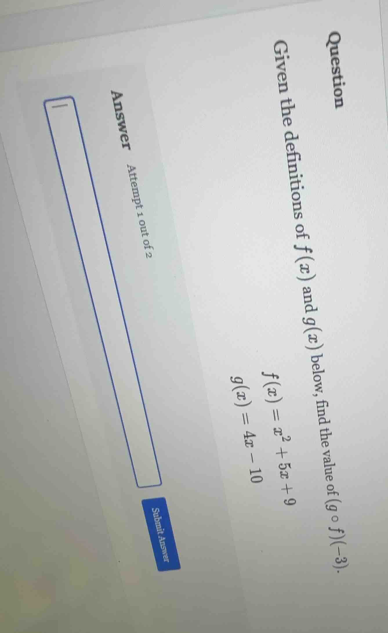 question given the definitions of f(x) and g(x) below, find the value o…