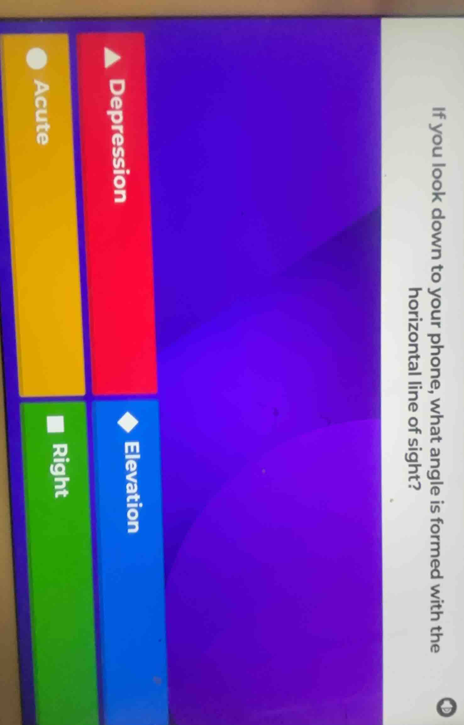 if you look down to your phone, what angle is formed with the horizonta…