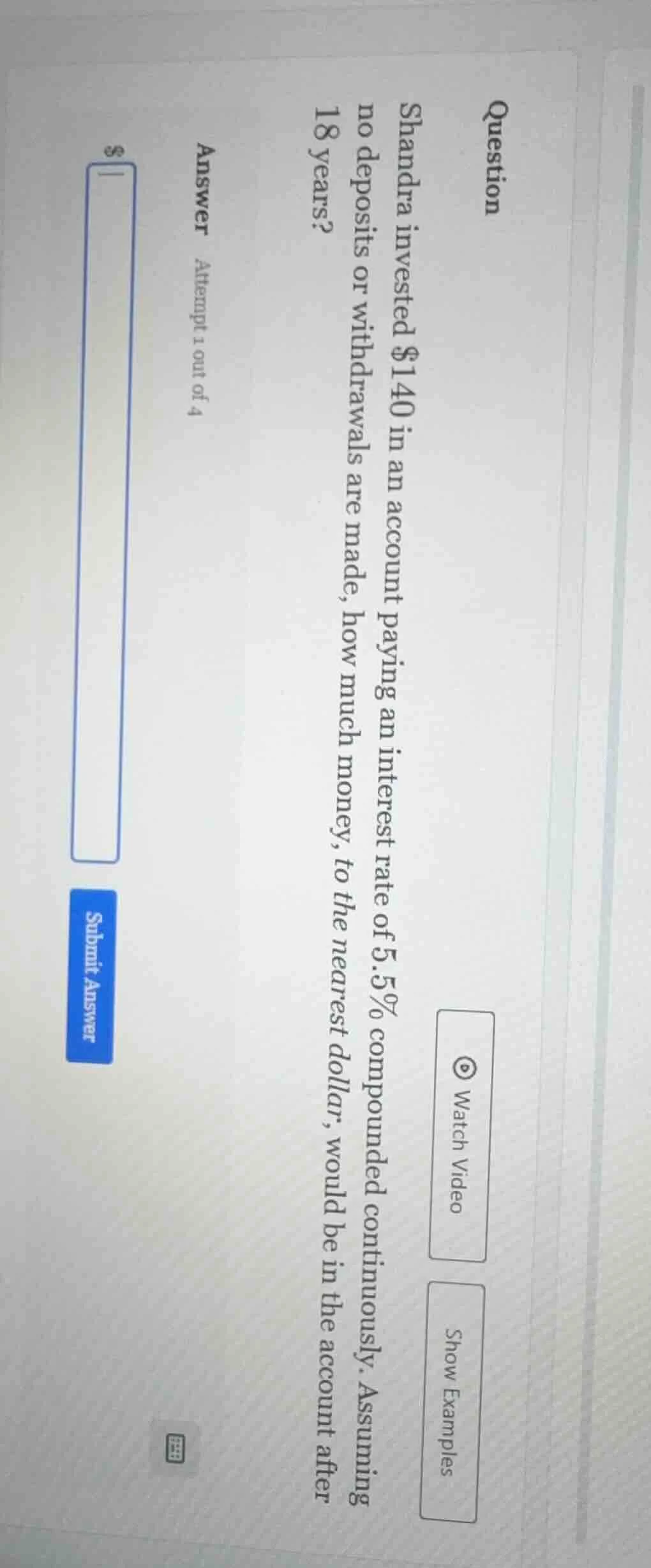 question shandra invested $140 in an account paying an interest rate of…