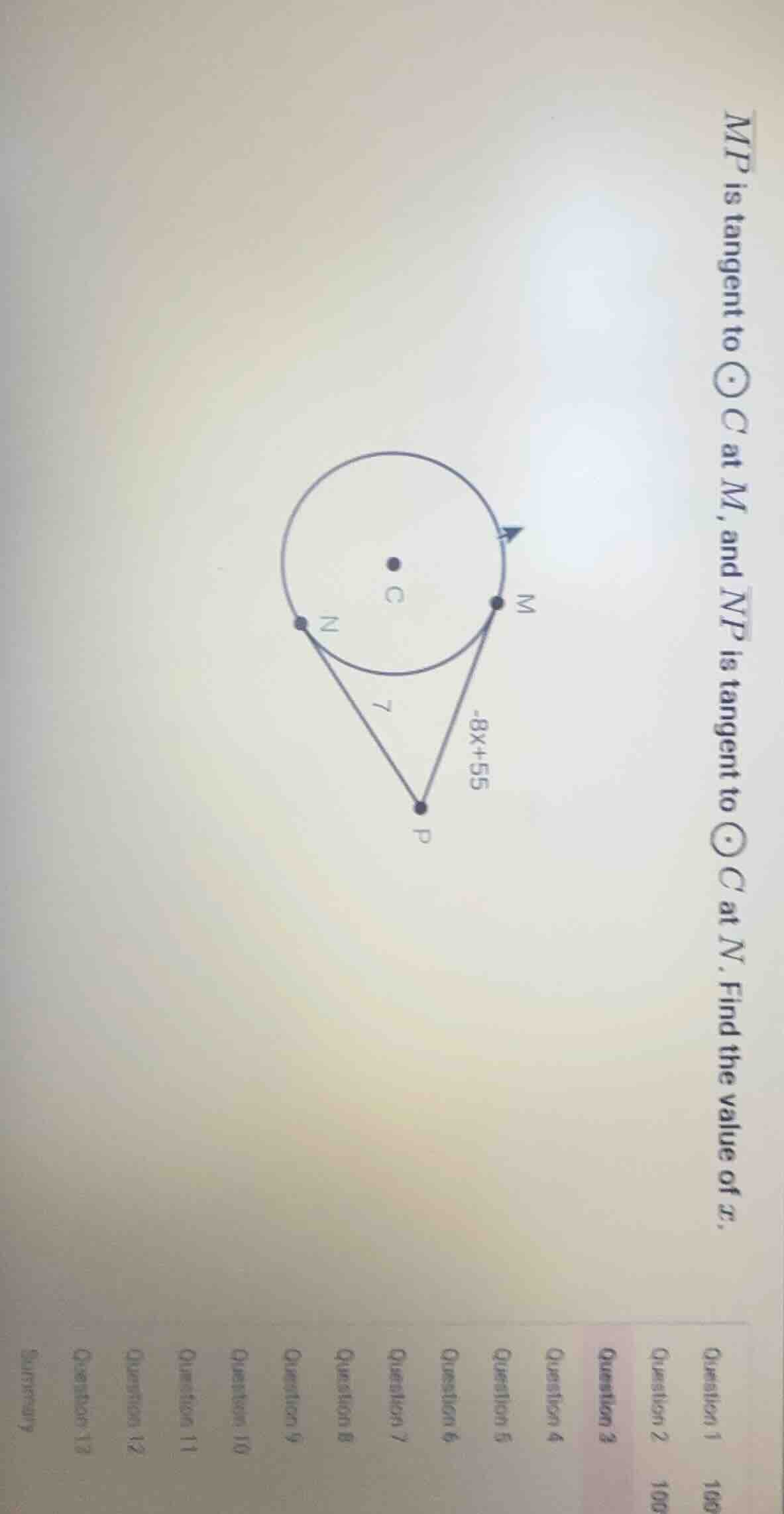 mp is tangent to ⊙c at m, and np is tangent to ⊙c at n. find the value …