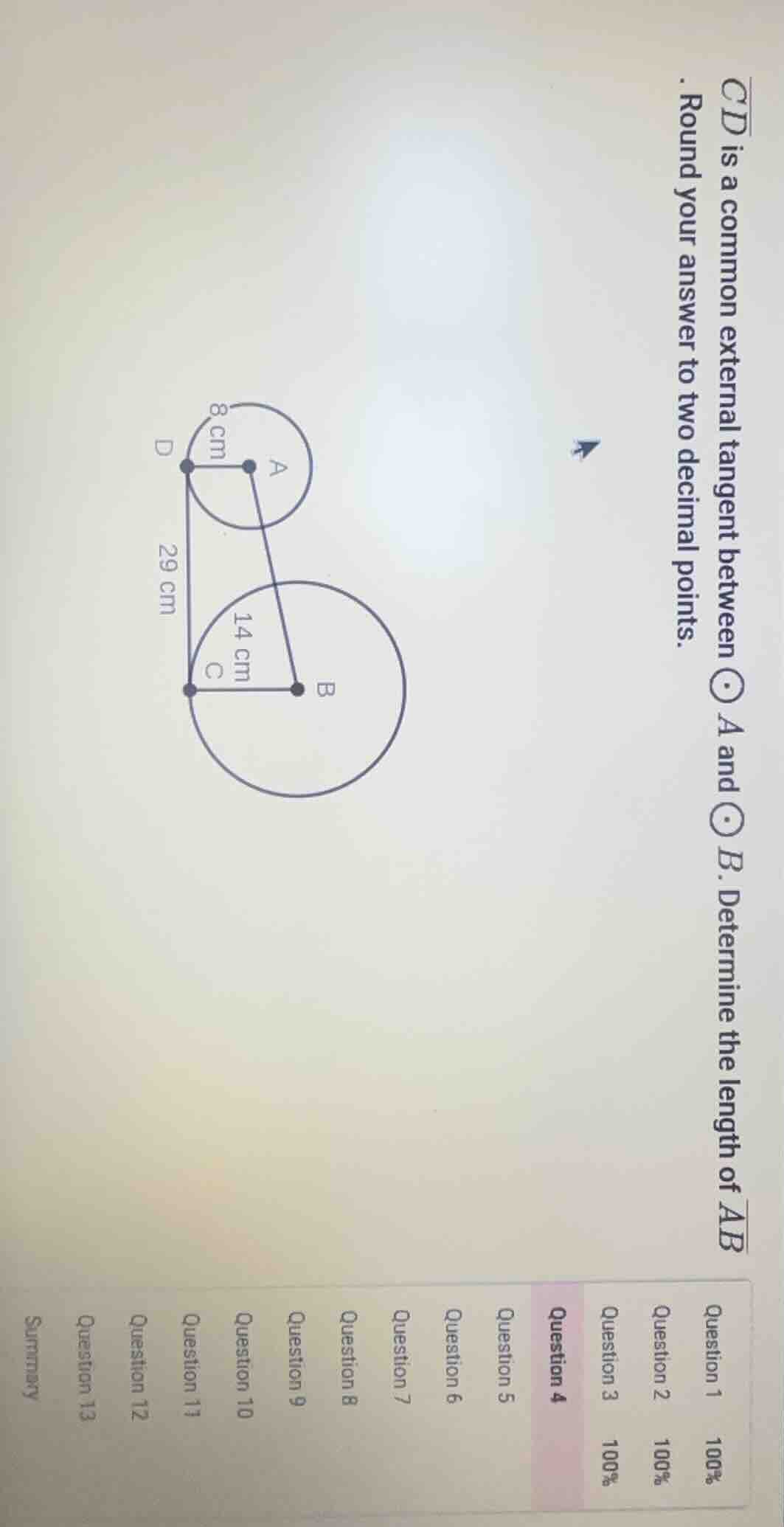cd is a common external tangent between ⊙a and ⊙b. determine the length…