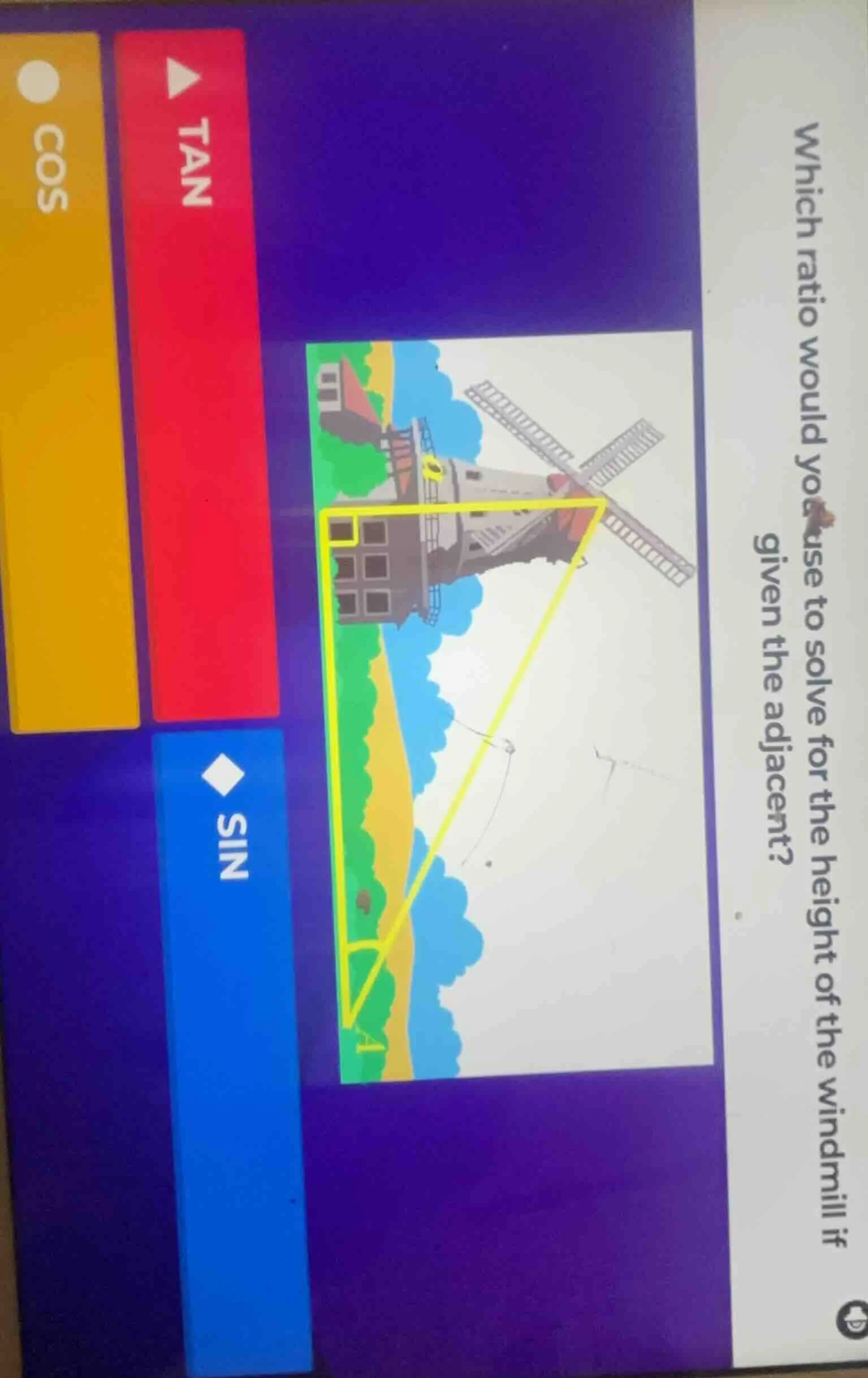which ratio would you use to solve for the height of the windmill if gi…