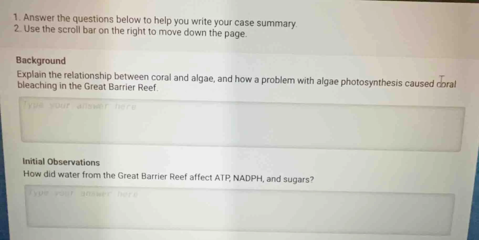 1. answer the questions below to help you write your case summary. 2. u…
