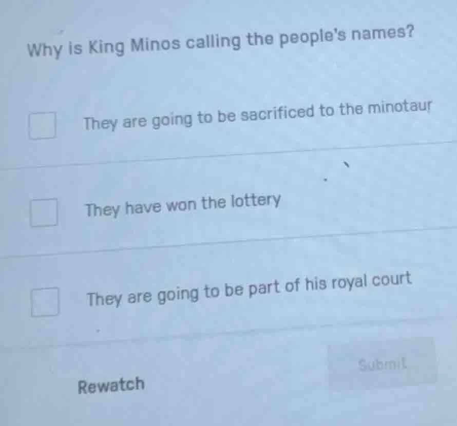 why is king minos calling the peoples names? they are going to be sacri…