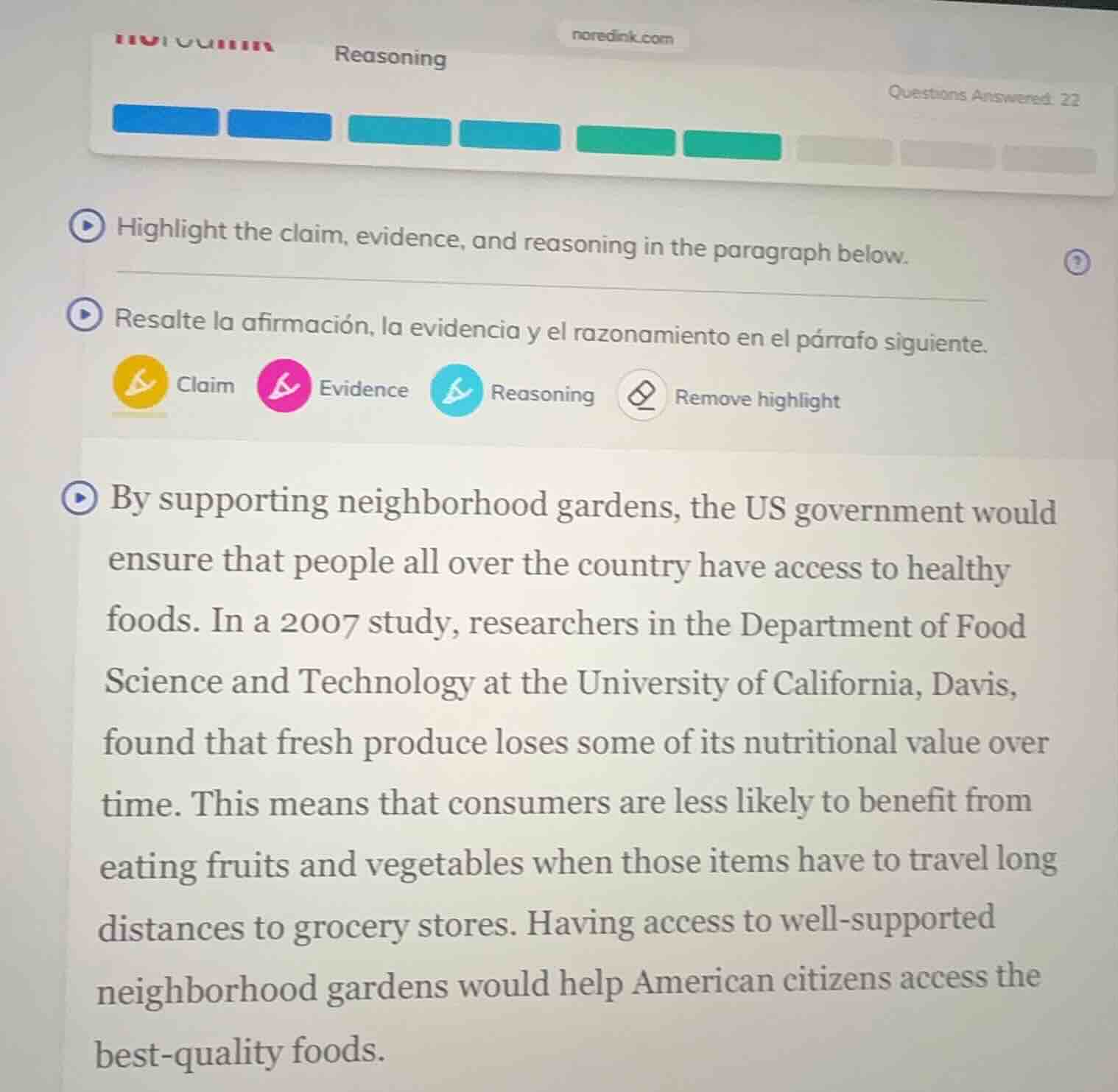 highlight the claim, evidence, and reasoning in the paragraph below. re…