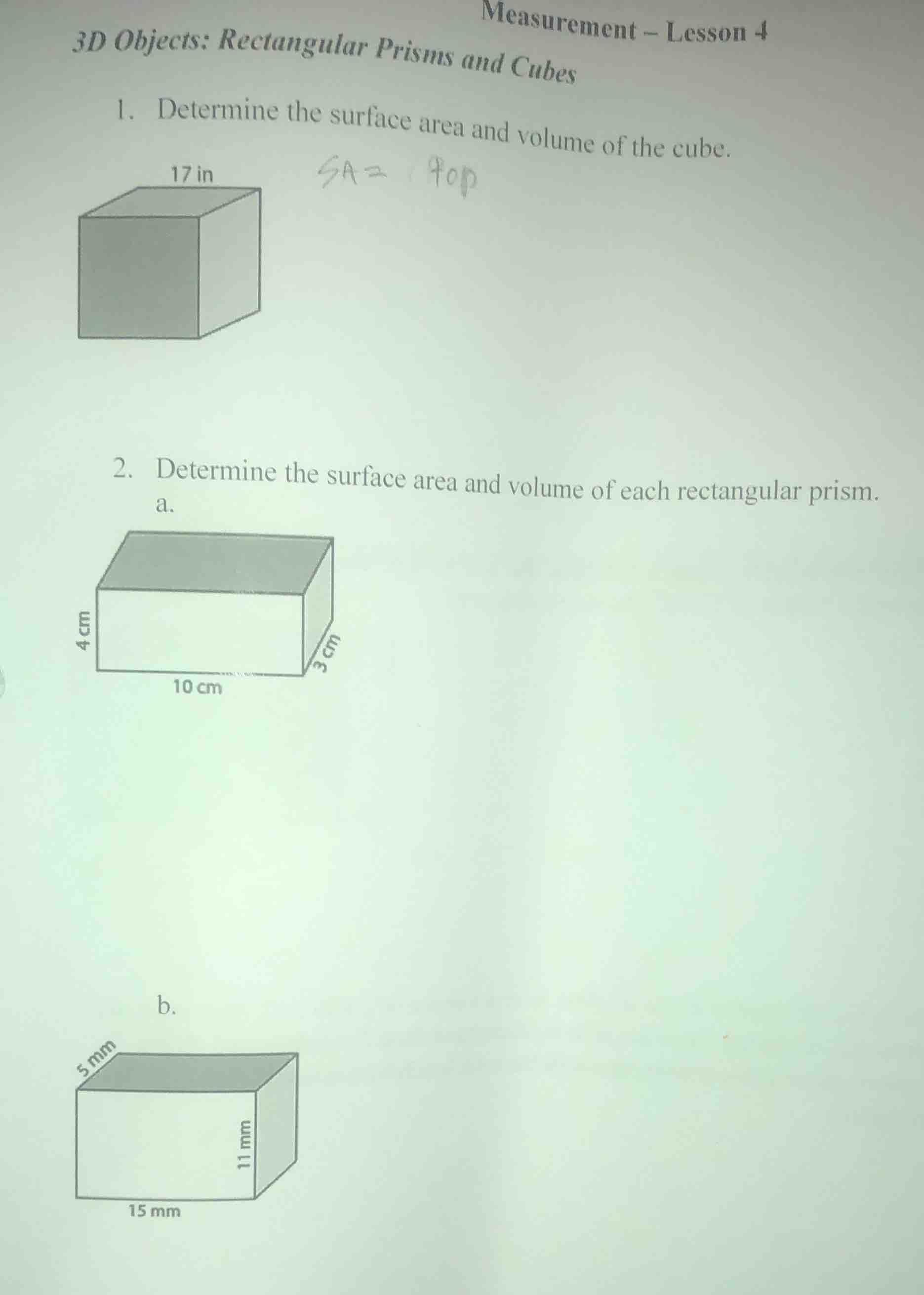 3d objects: rectangular prisms and cubes measurement – lesson 4 1. dete…