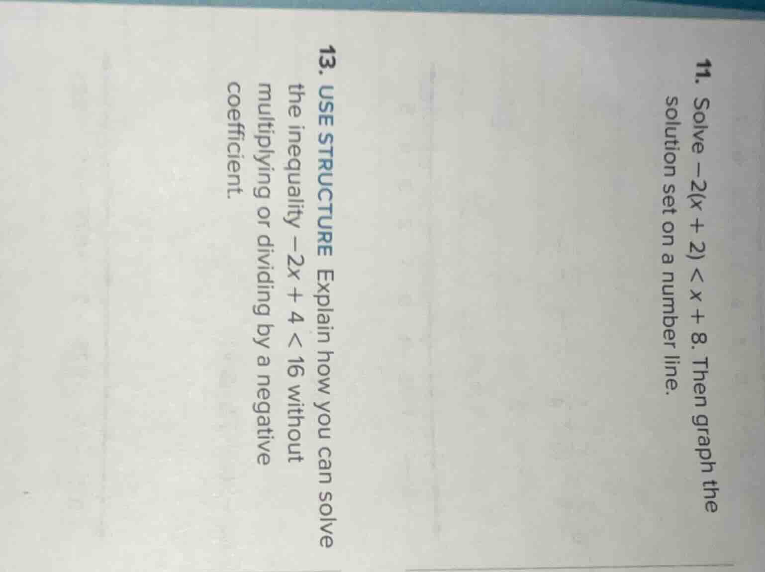 11. solve $-2(x + 2) < x + 8$. then graph the solution set on a number …