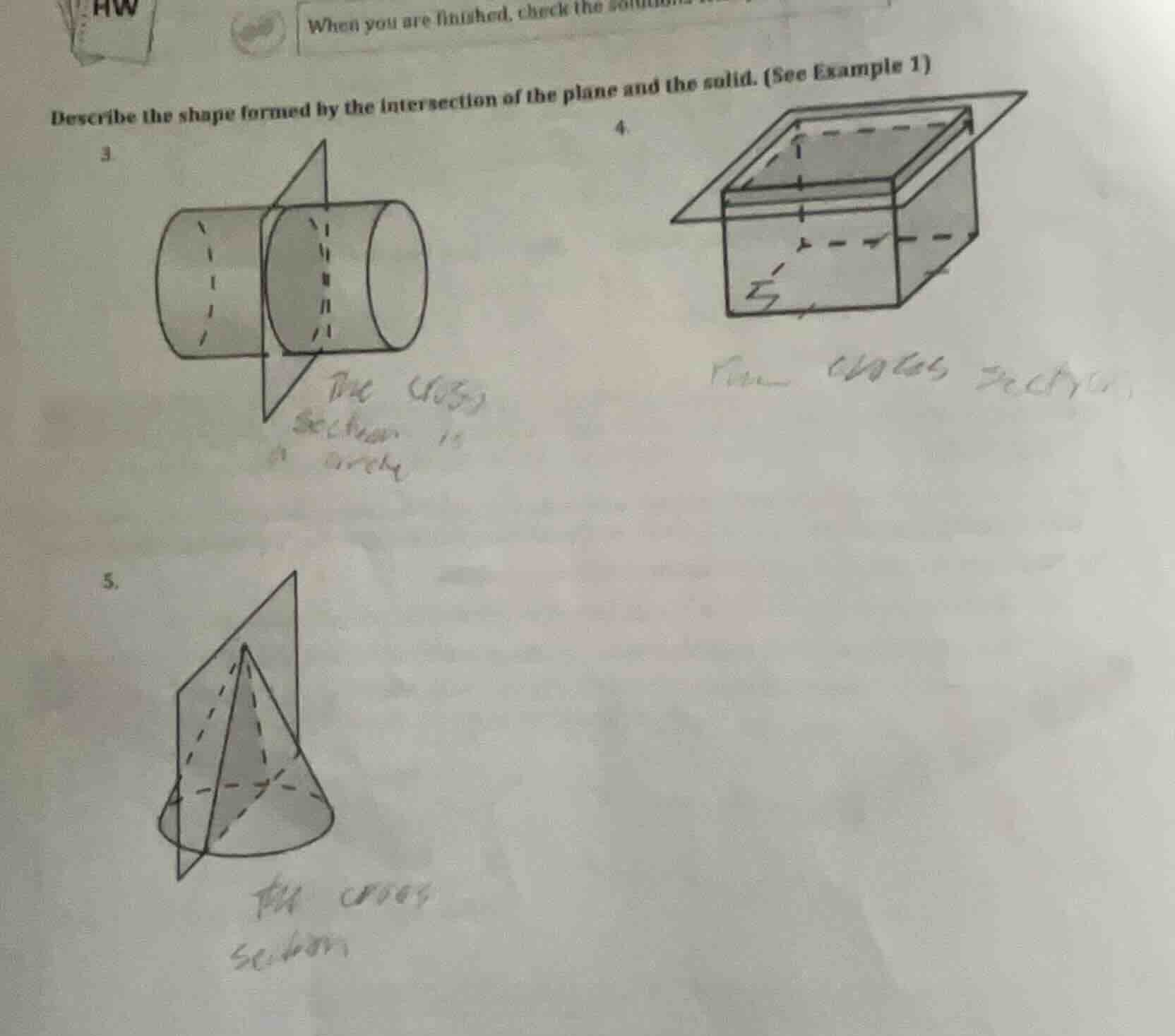 describe the shape formed by the intersection of the plane and the soli…