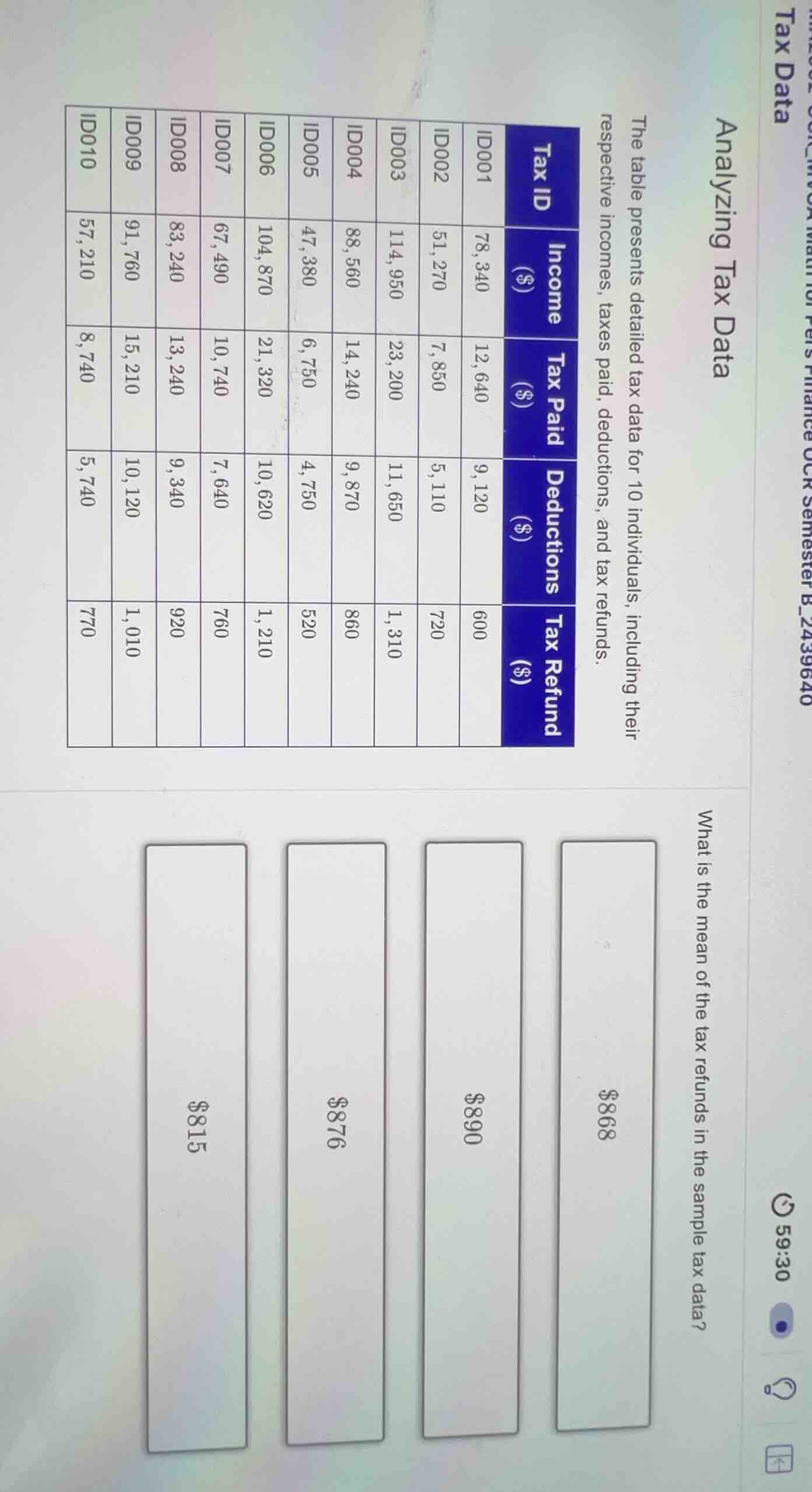 analyzing tax data the table presents detailed tax data for 10 individu…