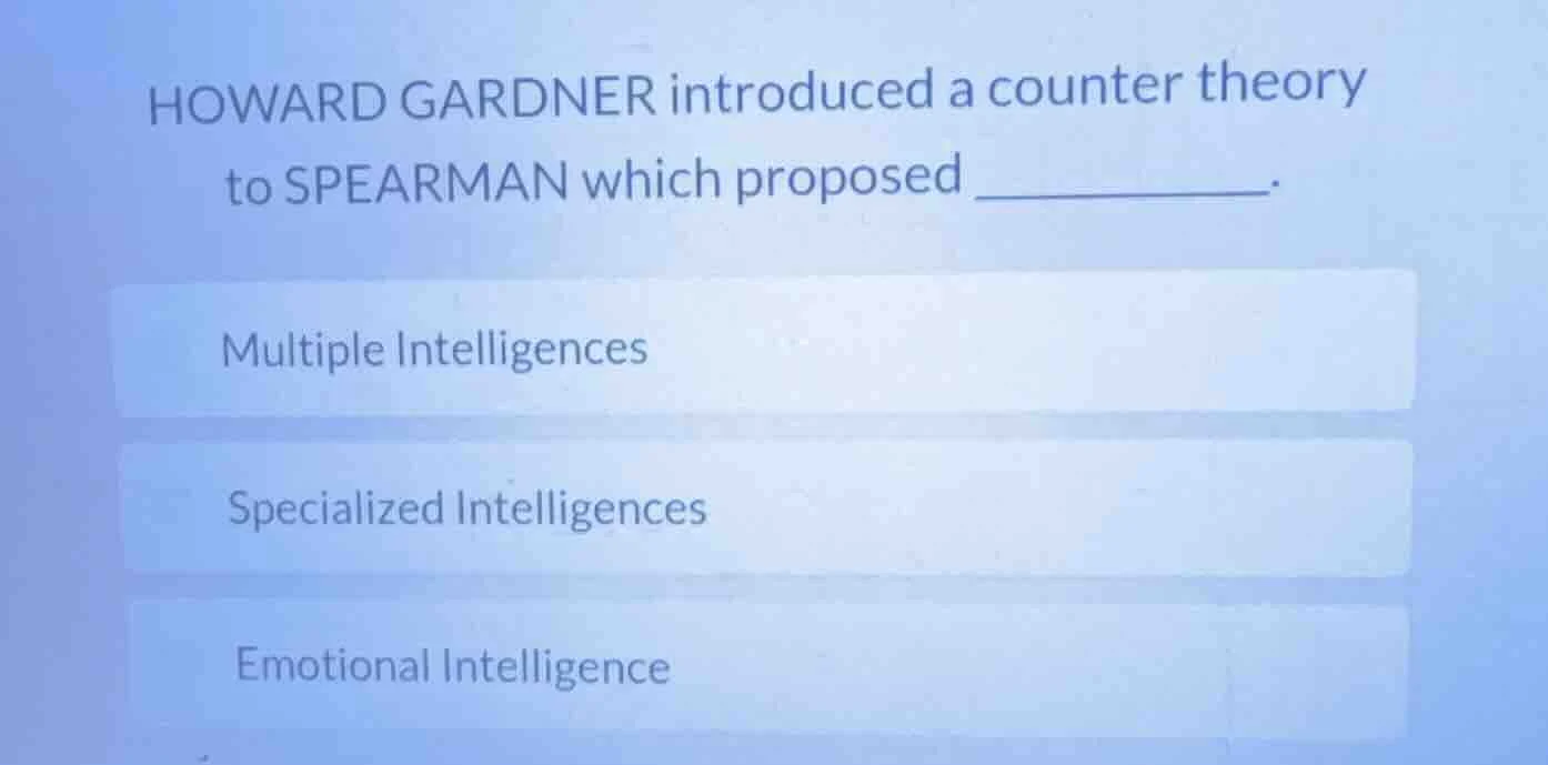 howard gardner introduced a counter theory to spearman which proposed _…