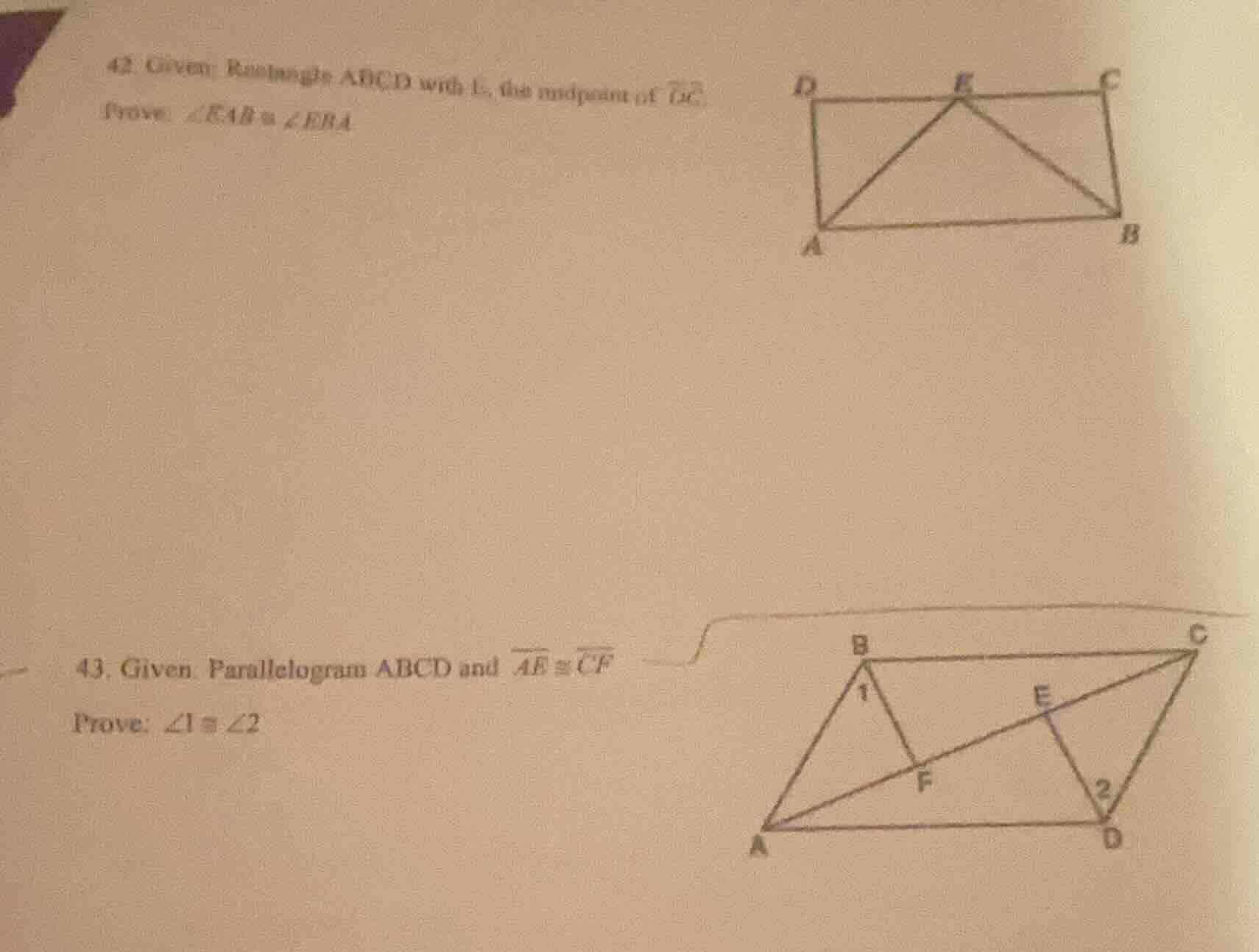 42. given: rectangle abcd with e, the midpoint of \\(\\overline{dc}\\).…