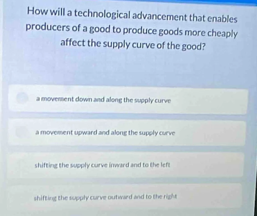 how will a technological advancement that enables producers of a good t…