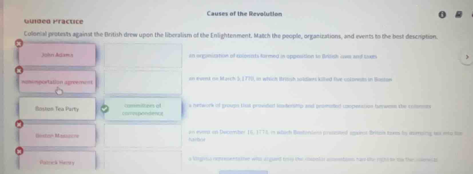 guided practice causes of the revolution colonial protests against the …