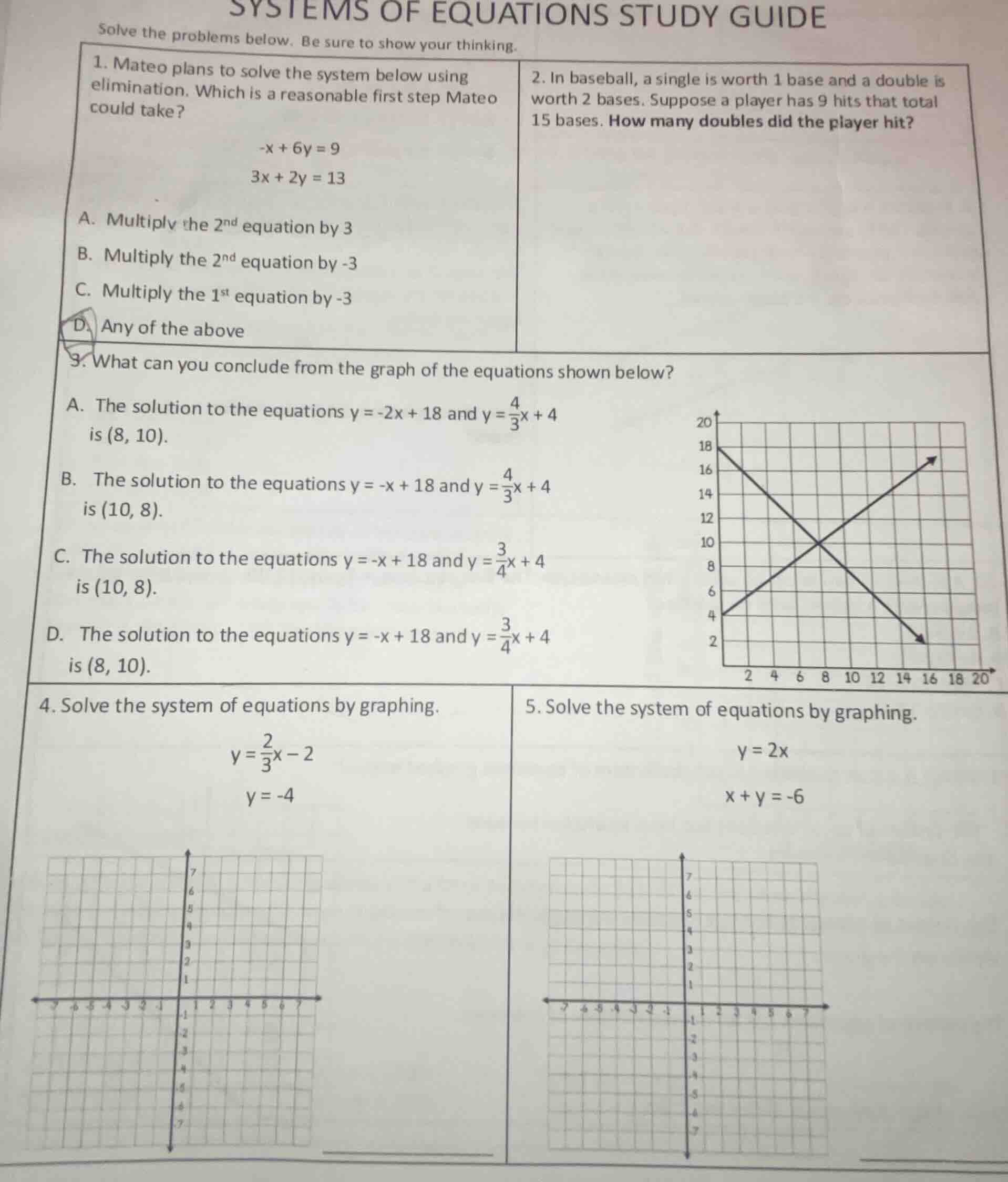 systems of equations study guide solve the problems below. be sure to s…