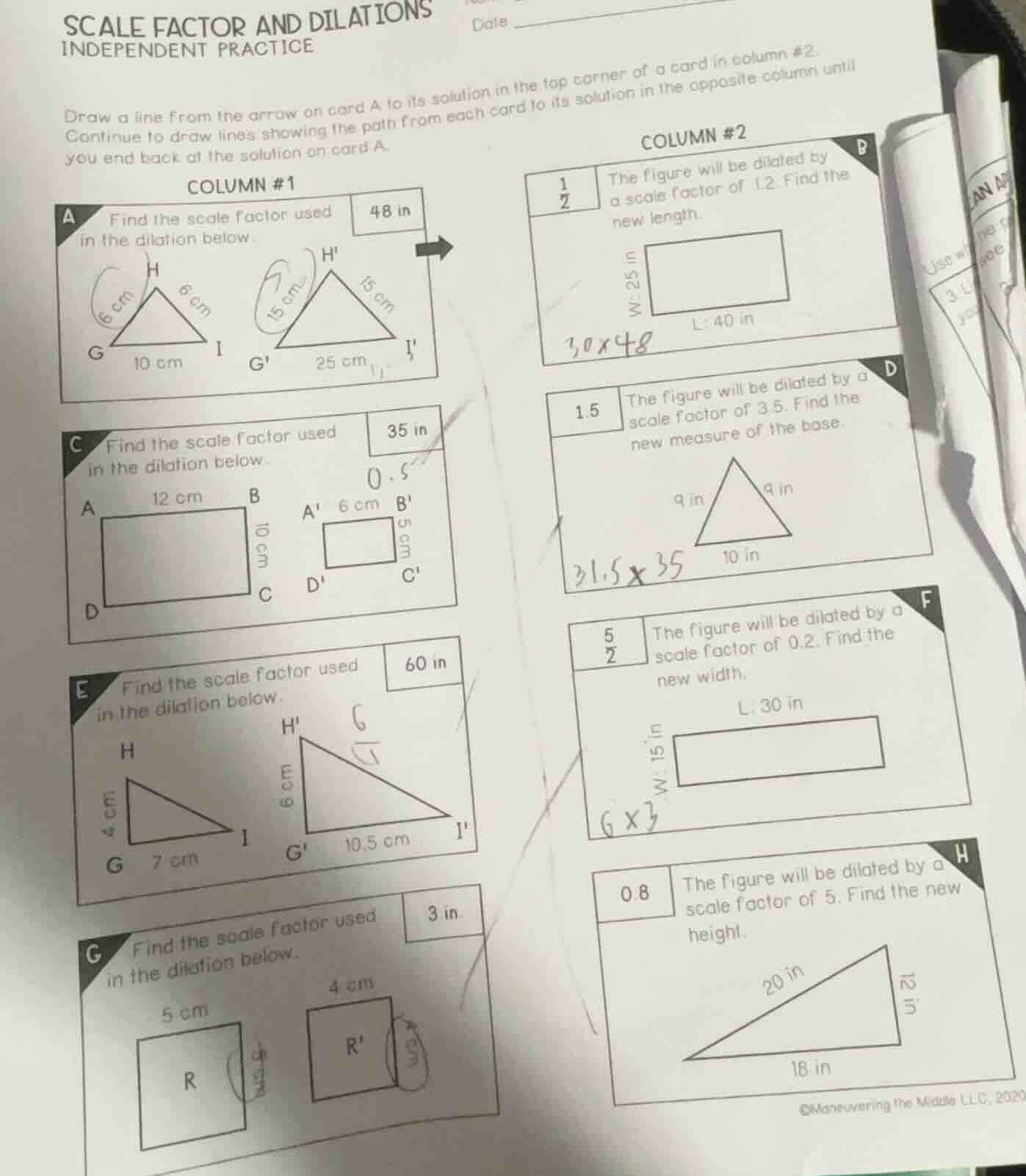 scale factor and dilations independent practice draw a line from the ar…