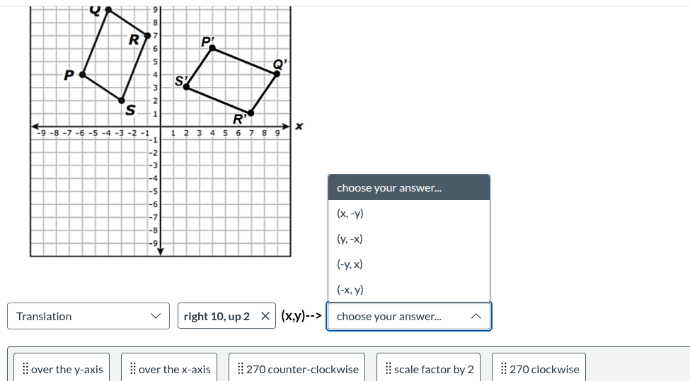translation right 10, up 2 (x,y)--> choose your answer... (x,-y) (y,-x)…