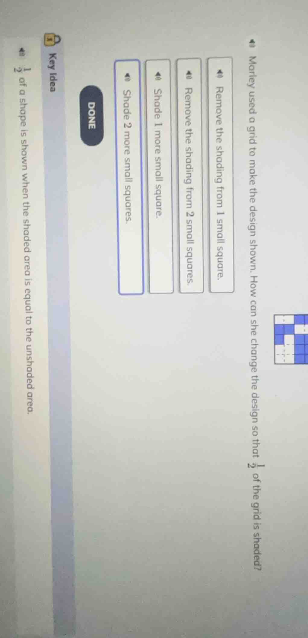 marley used a grid to make the design shown. how can she change the des…