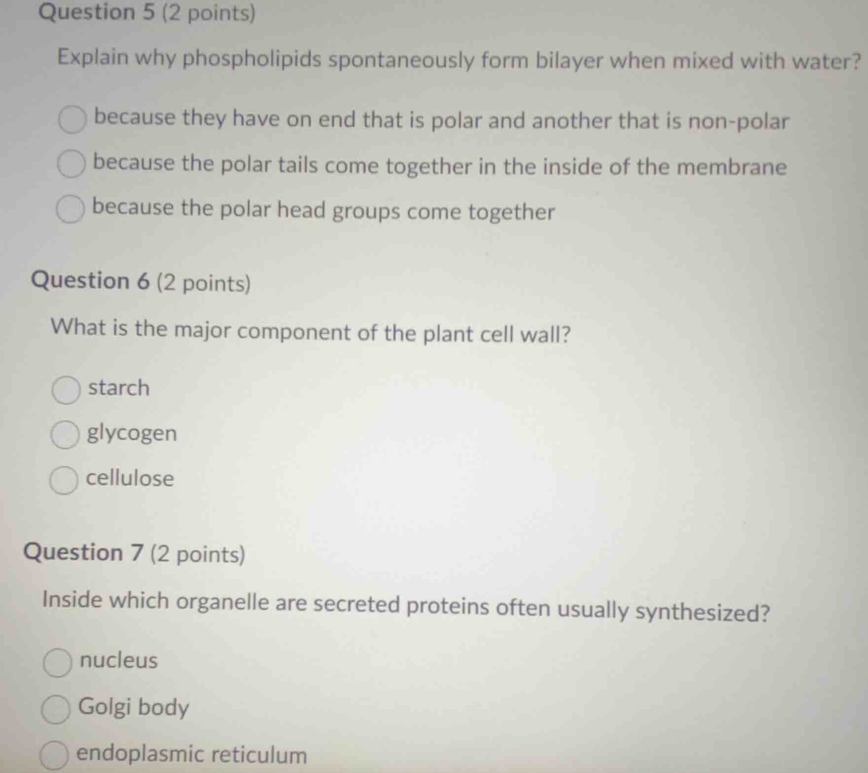 question 5 (2 points) explain why phospholipids spontaneously form bila…