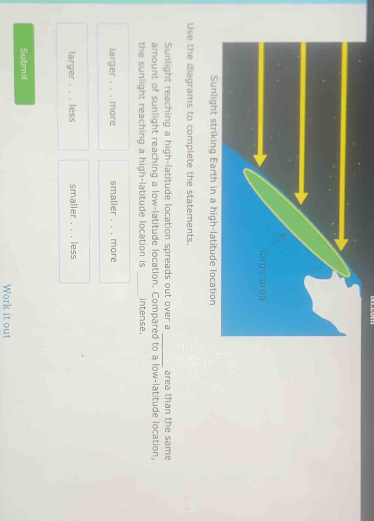 sunlight striking earth in a high - latitude location use the diagrams …