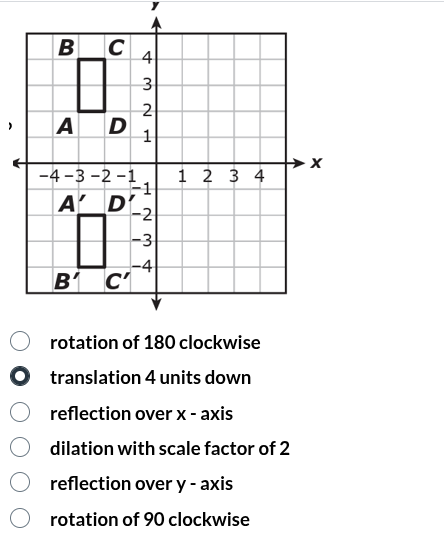 rotation of 180 clockwise translation 4 units down reflection over x - …
