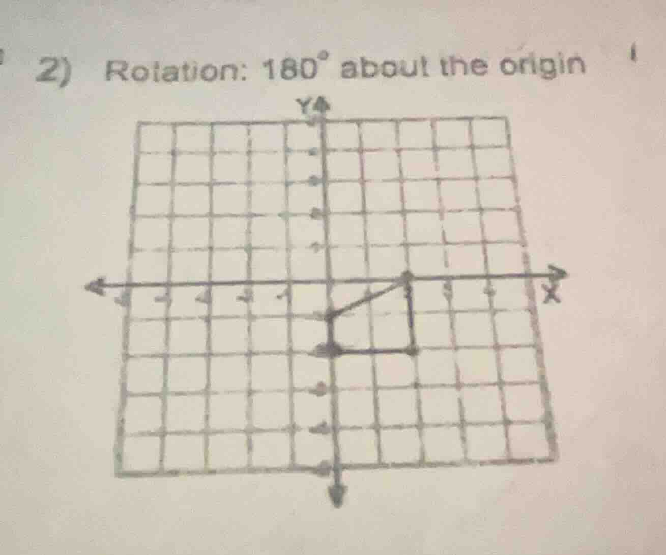 2) rotation: 180° about the origin