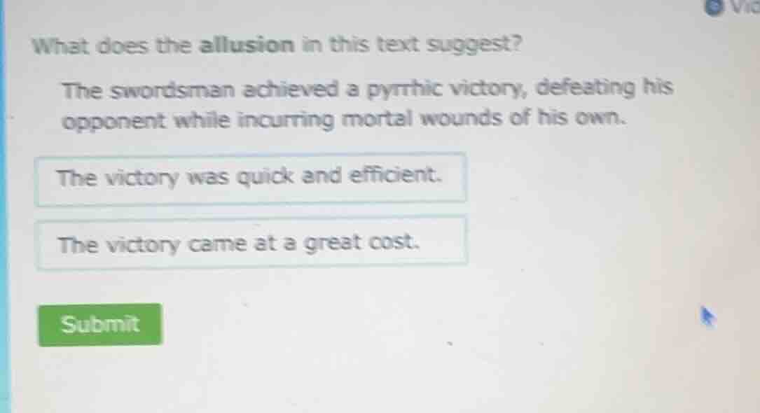 what does the allusion in this text suggest? the swordsman achieved a p…