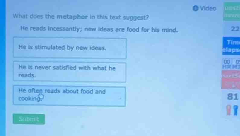 what does the metaphor in this text suggest? he reads incessantly; new …