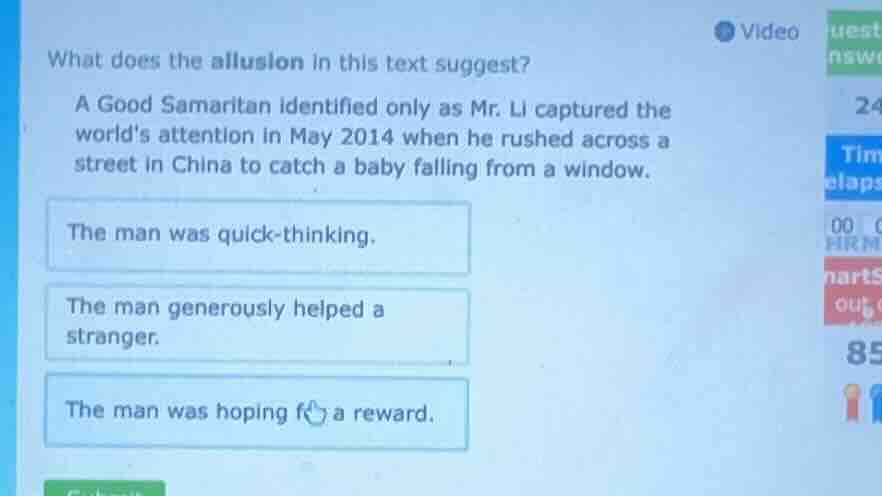 what does the allusion in this text suggest? a good samaritan identifie…