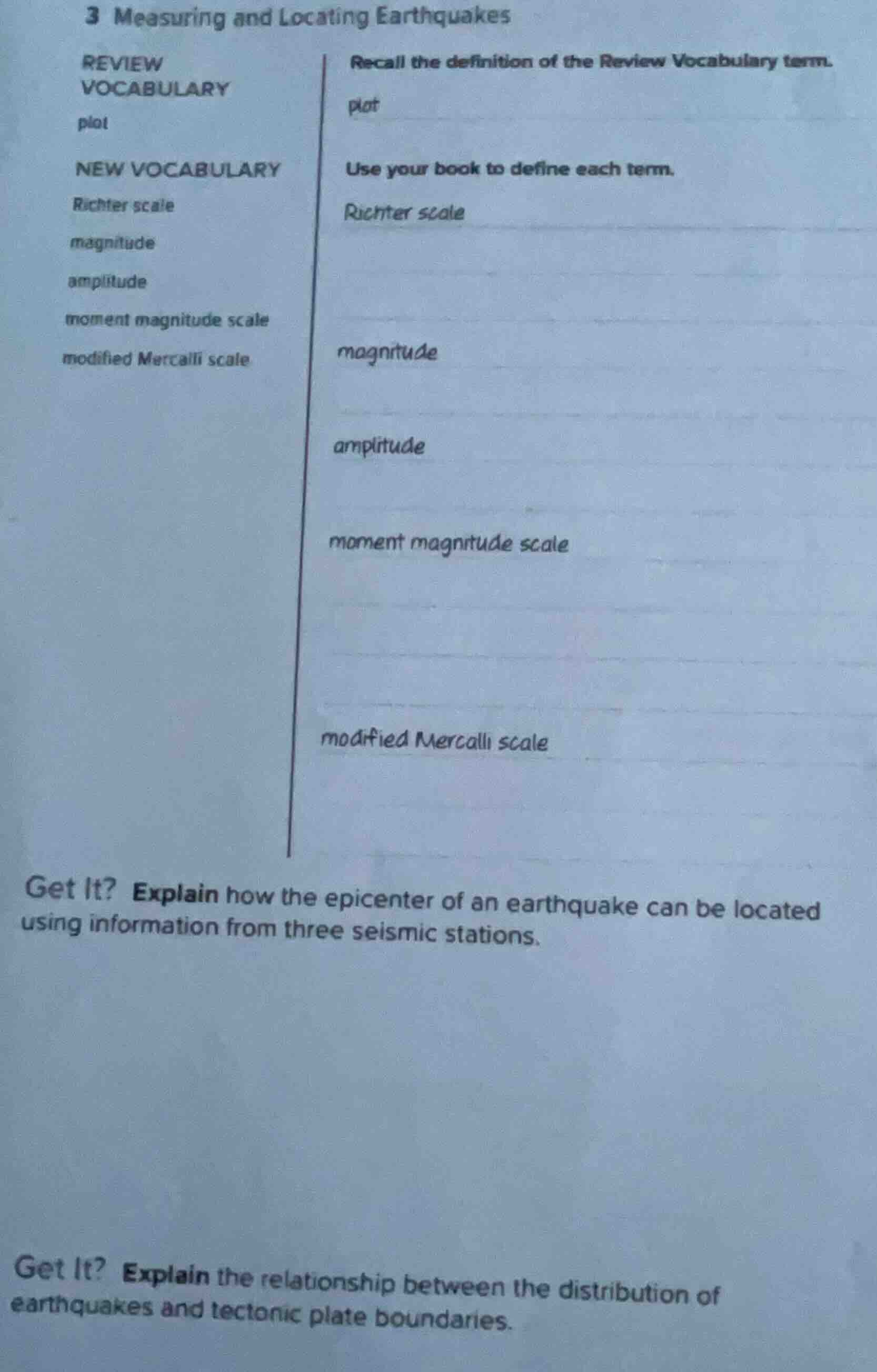 3 measuring and locating earthquakes review vocabulary plot new vocabul…