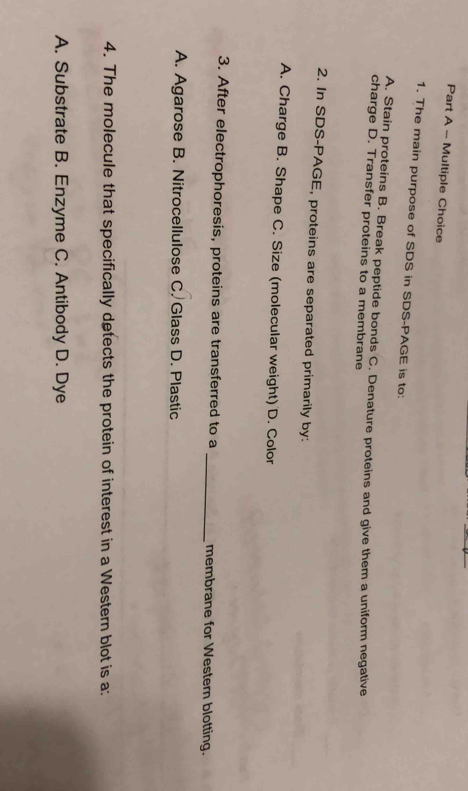 part a – multiple choice 1. the main purpose of sds in sds - page is to…