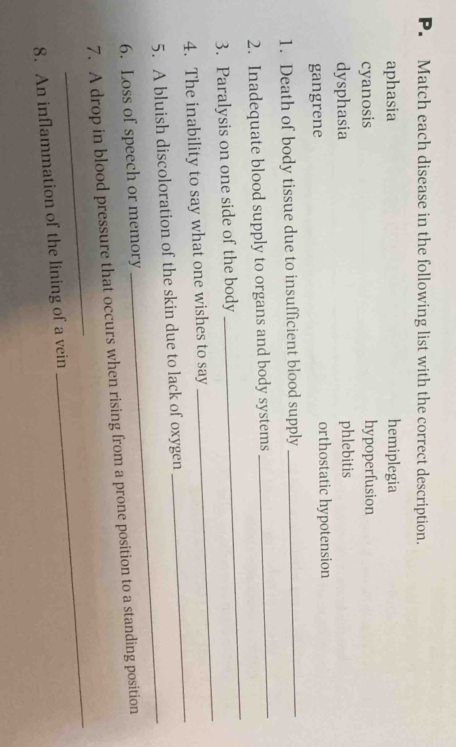 p. match each disease in the following list with the correct descriptio…