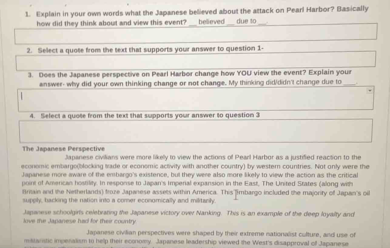 1. explain in your own words what the japanese believed about the attac…