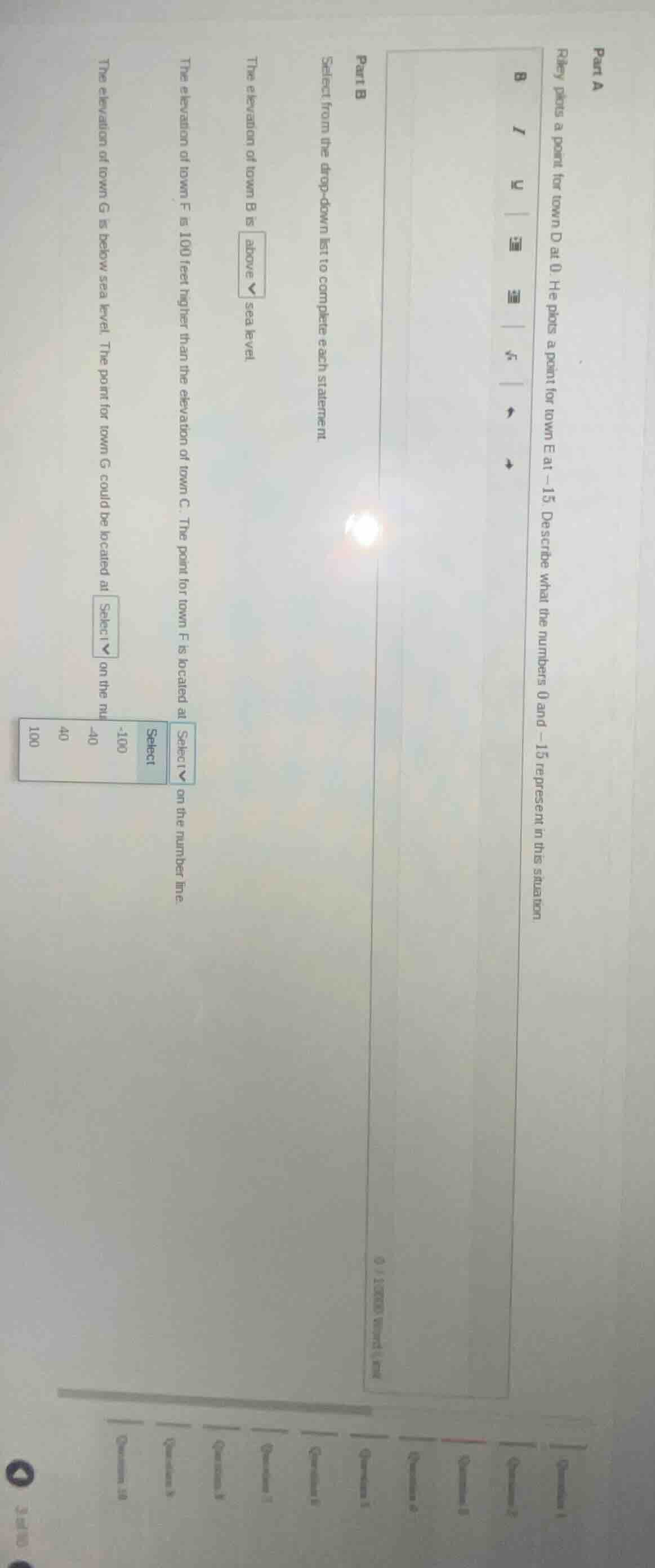 part a riley plots a point for town d at 0. he plots a point for town e…