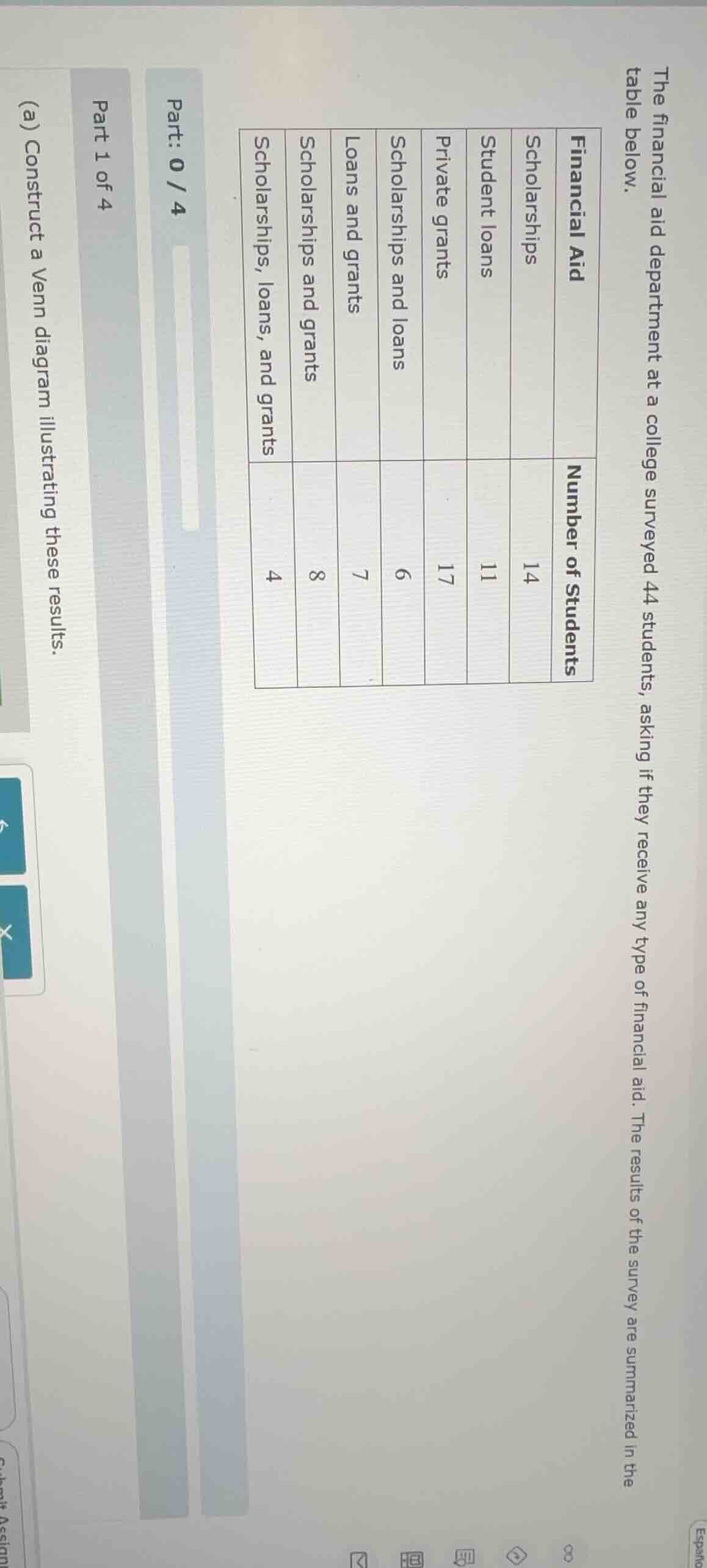 the financial aid department at a college surveyed 44 students, asking …