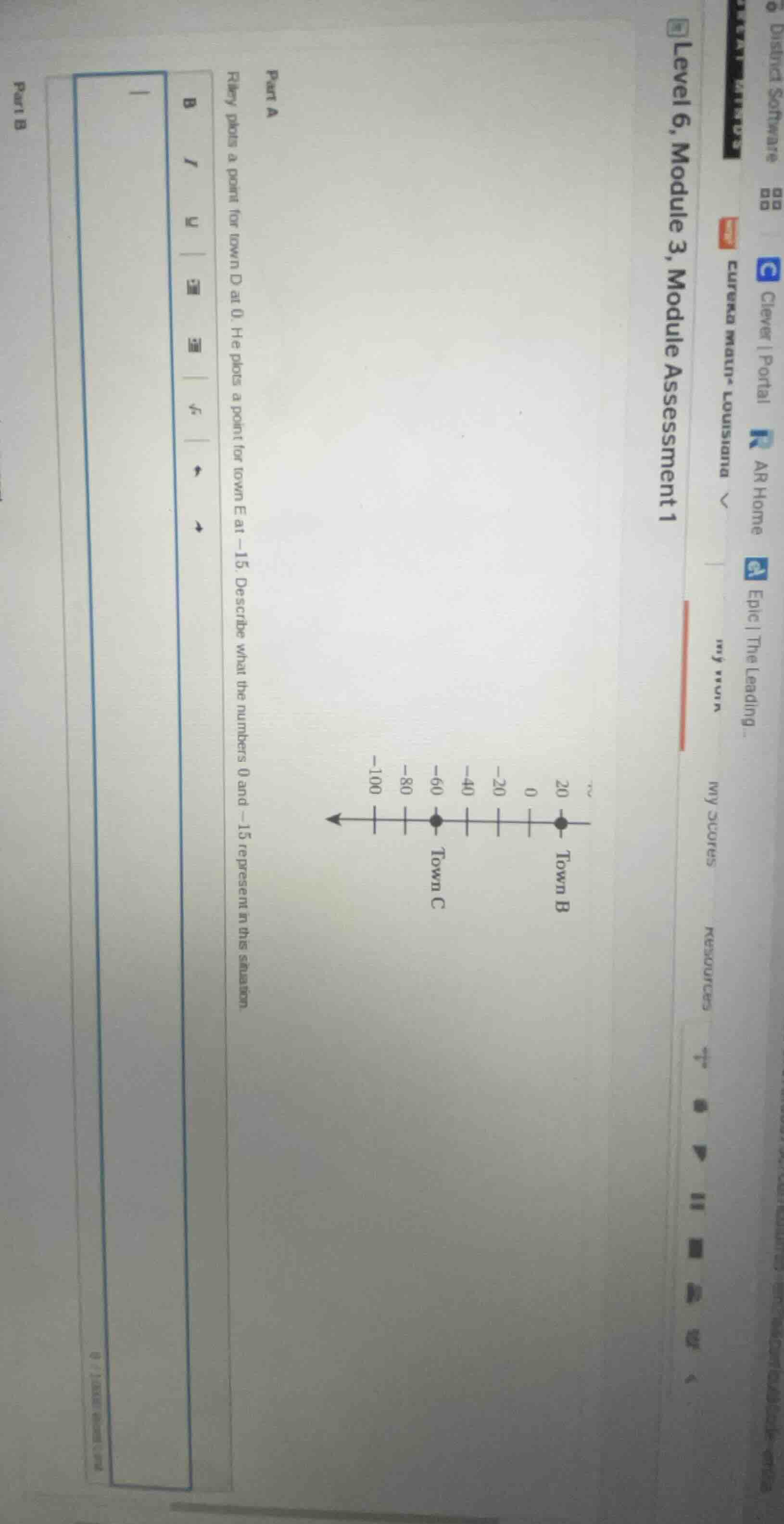 part a riley plots a point for town d at 0. he plots a point for town e…
