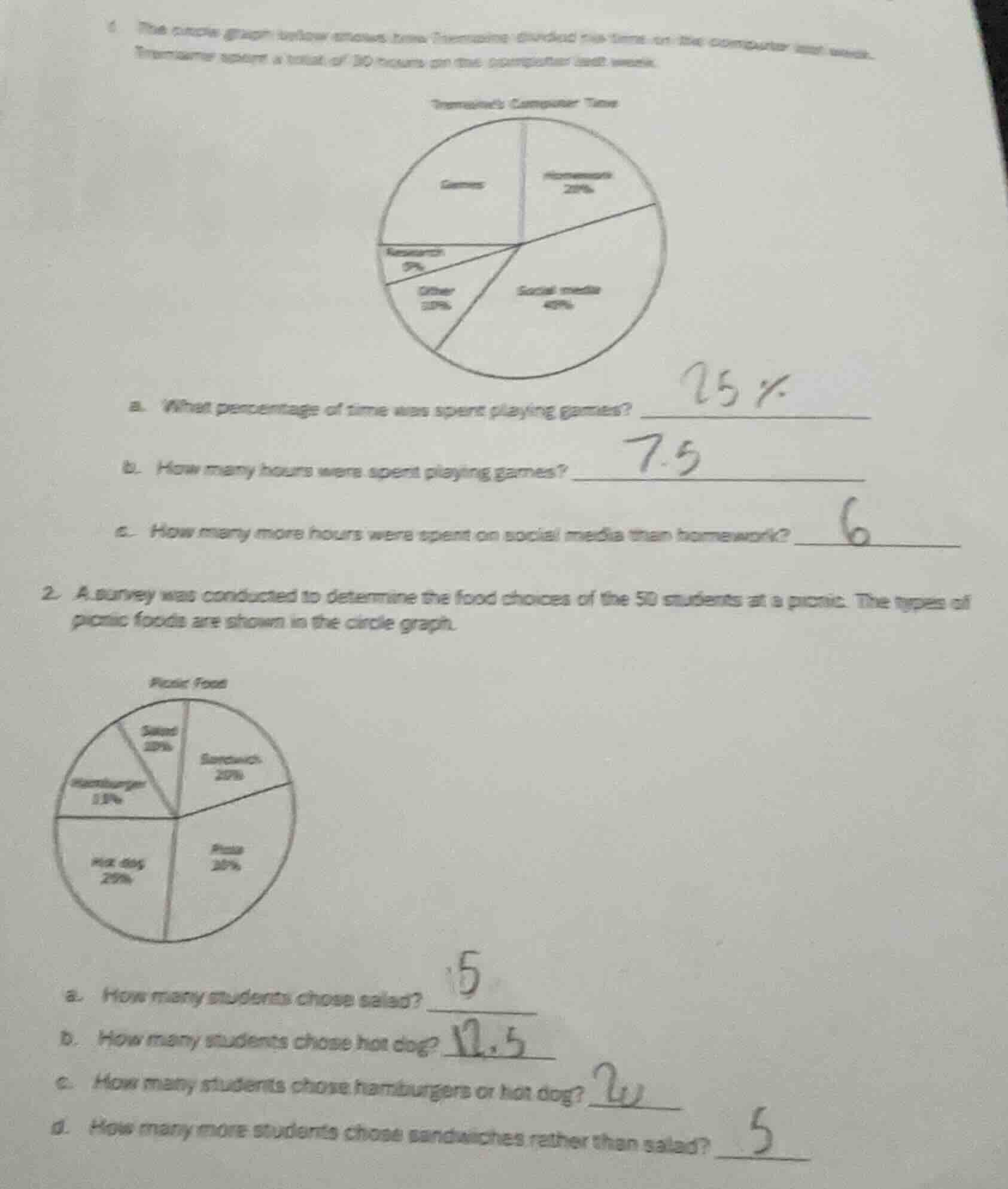 1 the circle graph below shows how tremaine divided his time on the com…