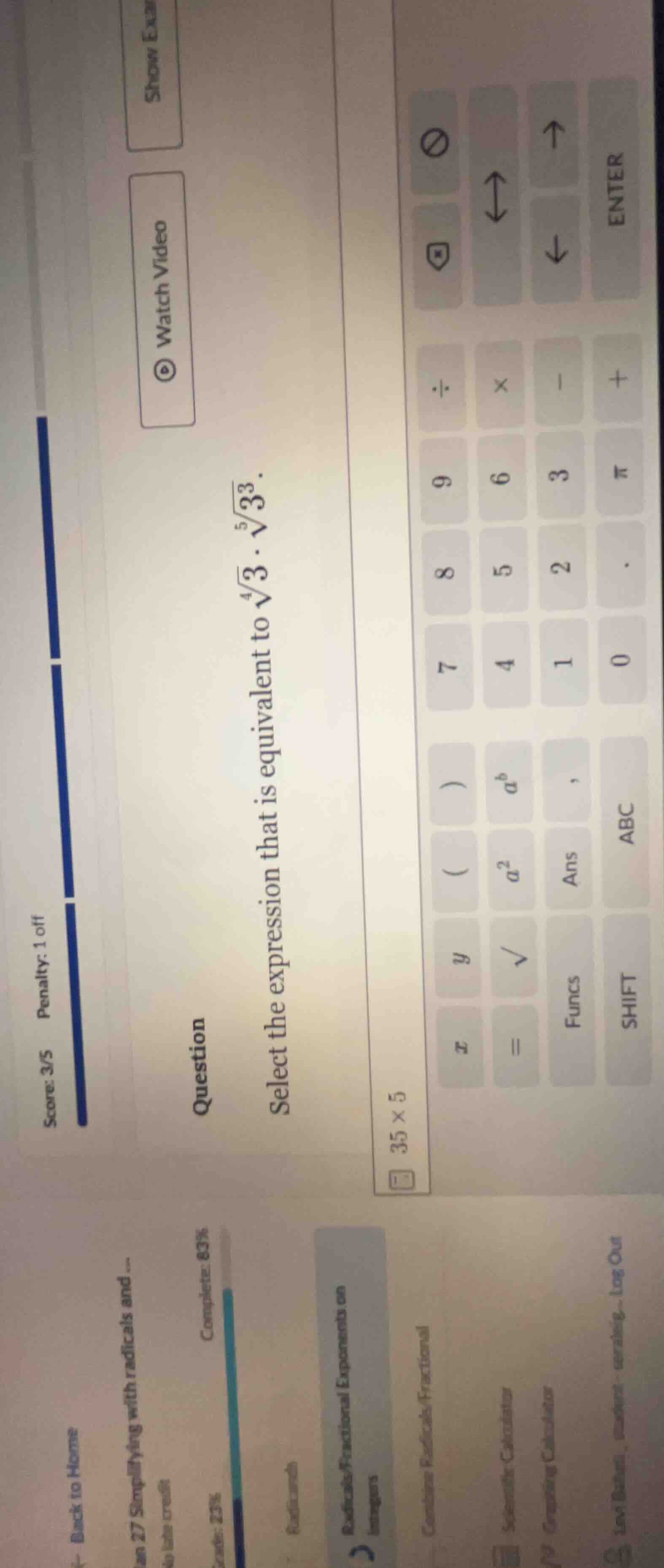 question select the expression that is equivalent to (sqrt4{3} cdot sqr…