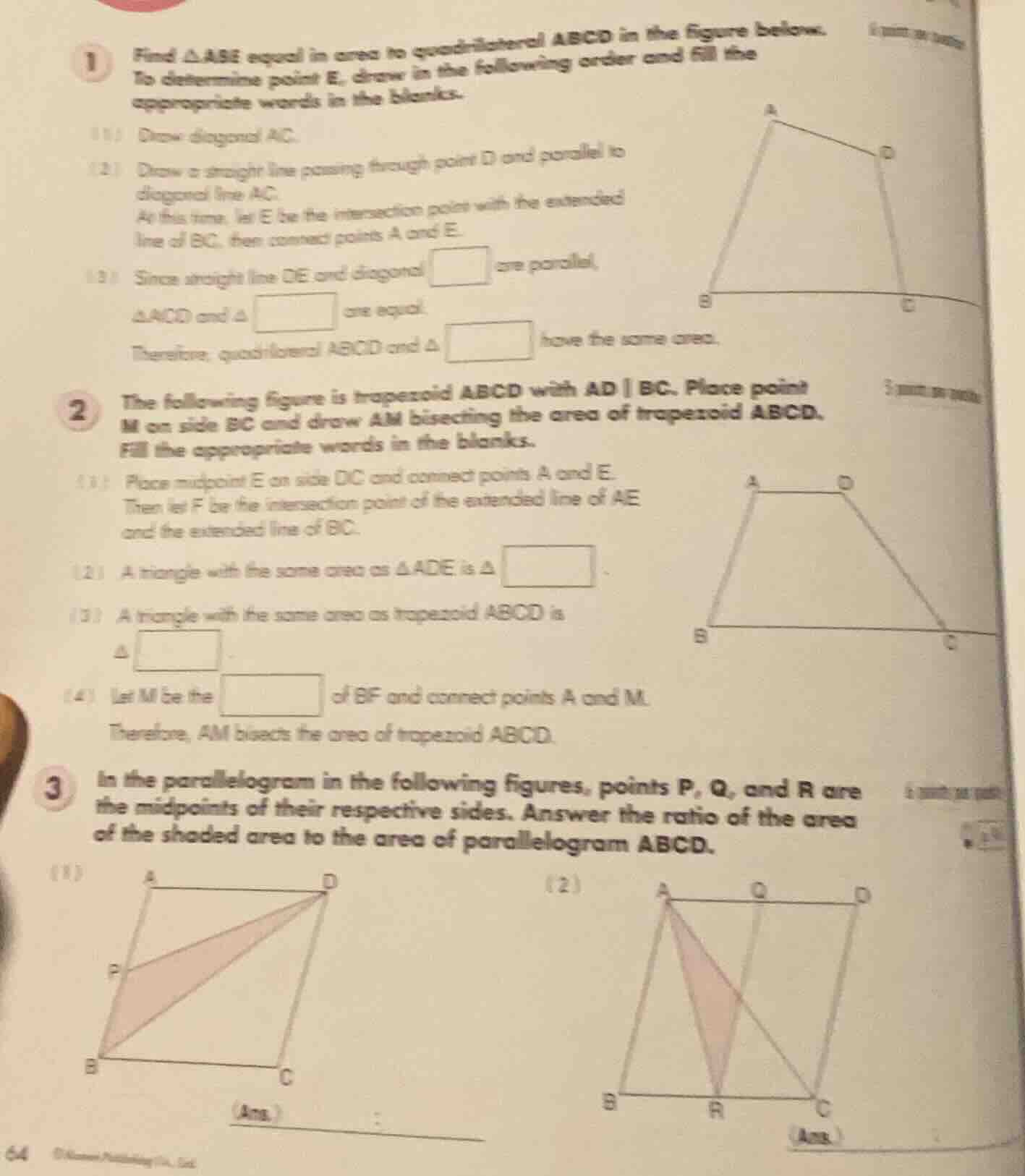 1 find $\\triangle abe$ equal in area to quadrilateral $abcd$ in the fi…