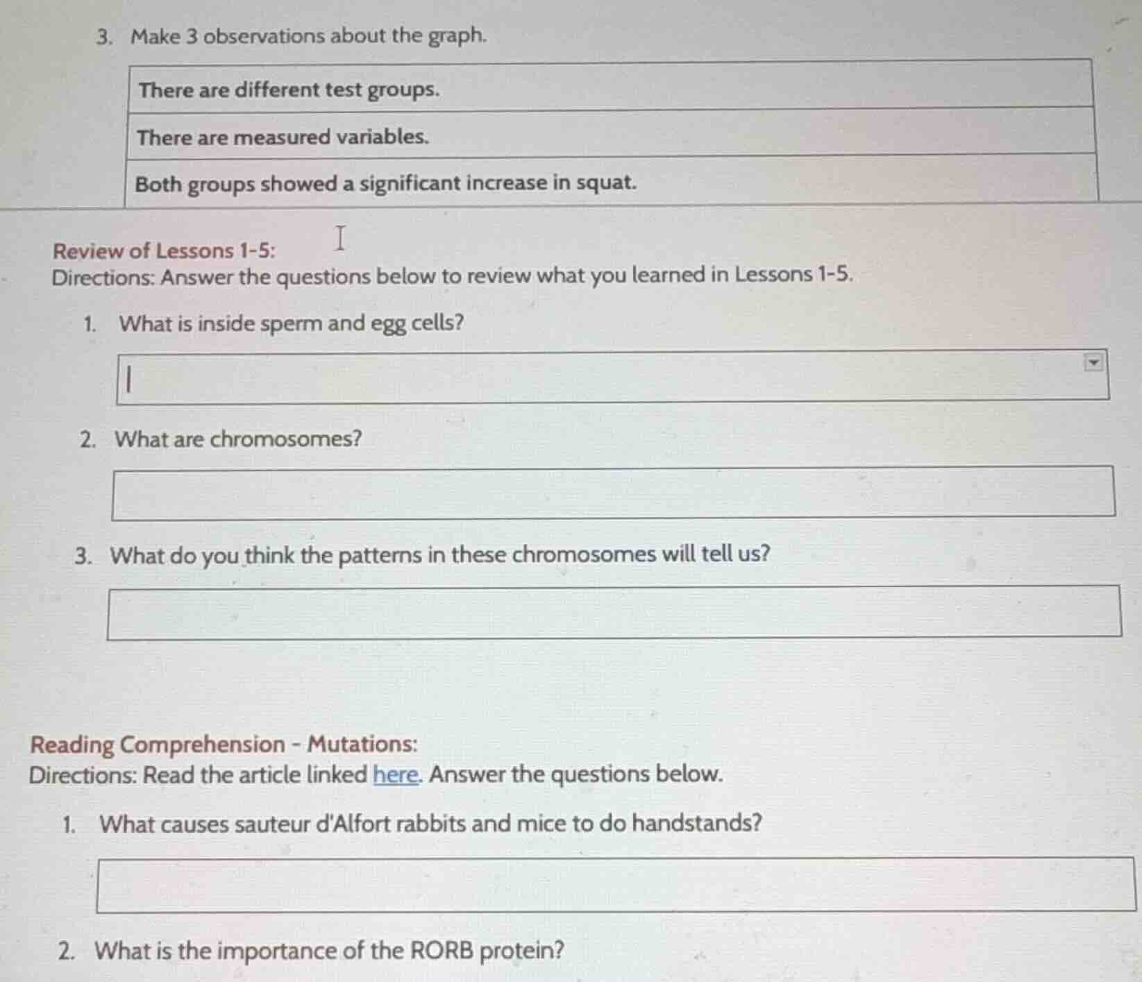 3. make 3 observations about the graph. there are different test groups…