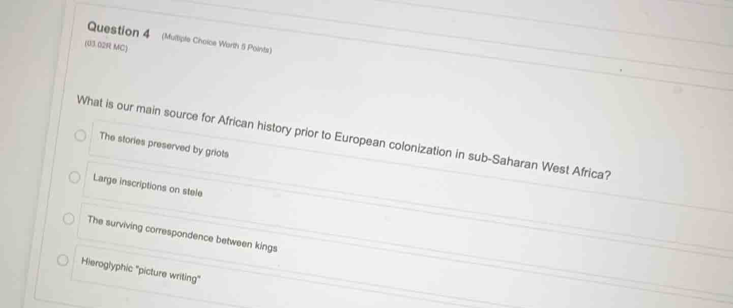 question 4 (multiple choice worth 1 points) (03.02r mc) what is our mai…