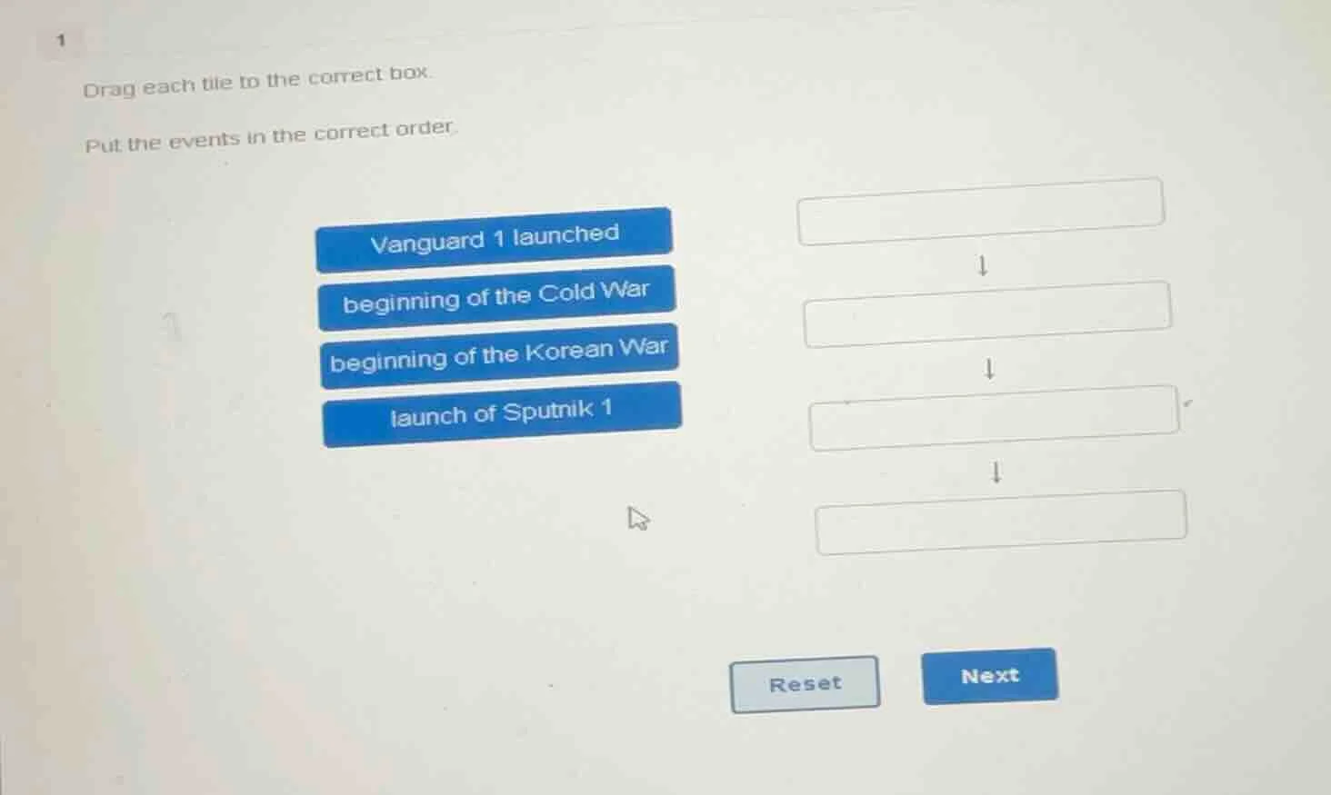 1 drag each tile to the correct box. put the events in the correct orde…