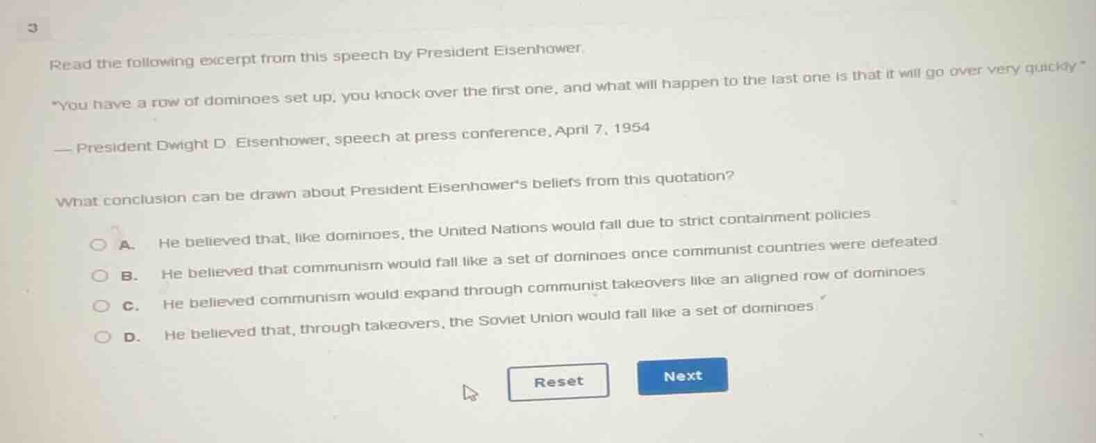 3 read the following excerpt from this speech by president eisenhower \…